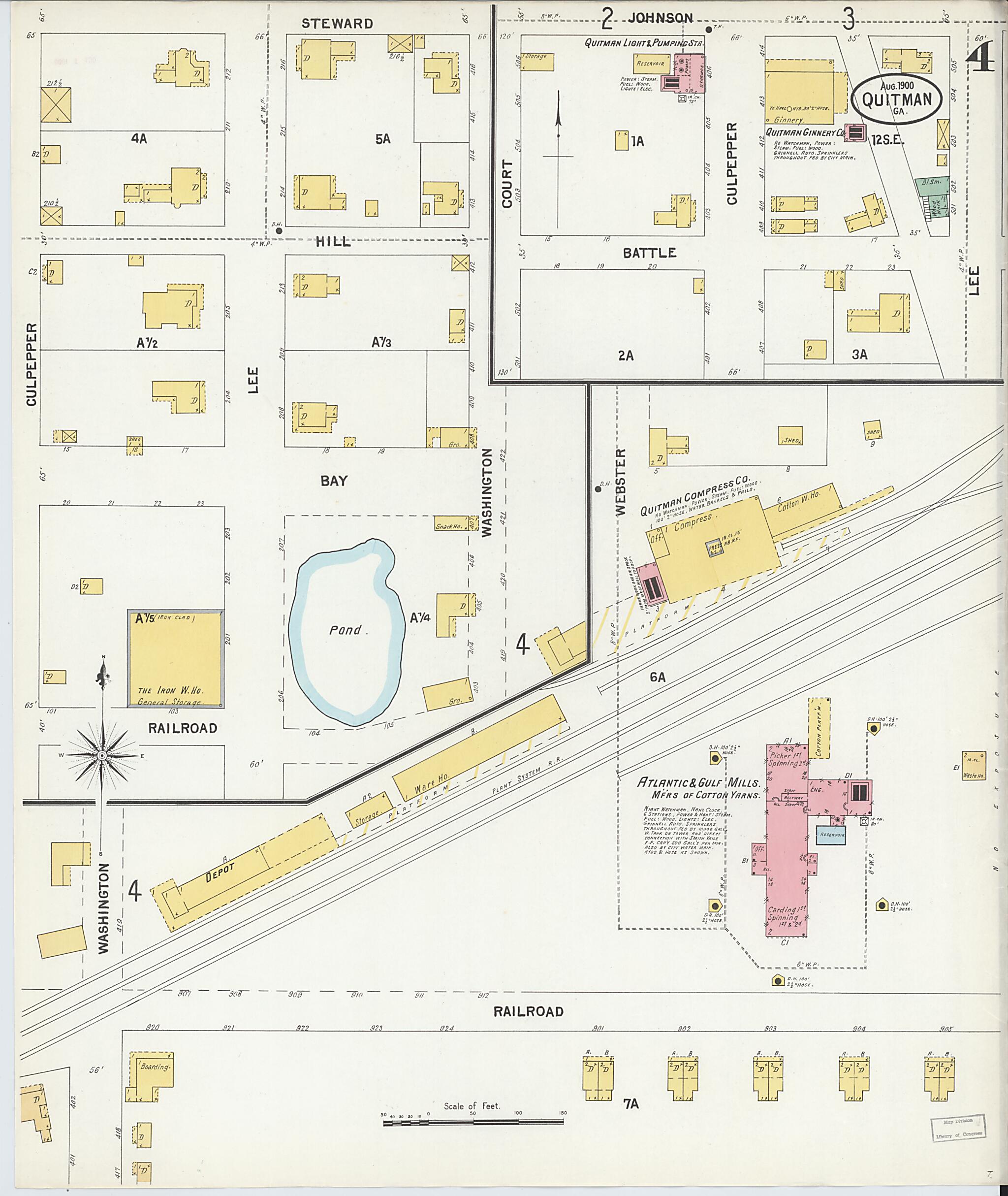 This old map of Quitman, Brooks County, Georgia was created by Sanborn Map Company in 1900