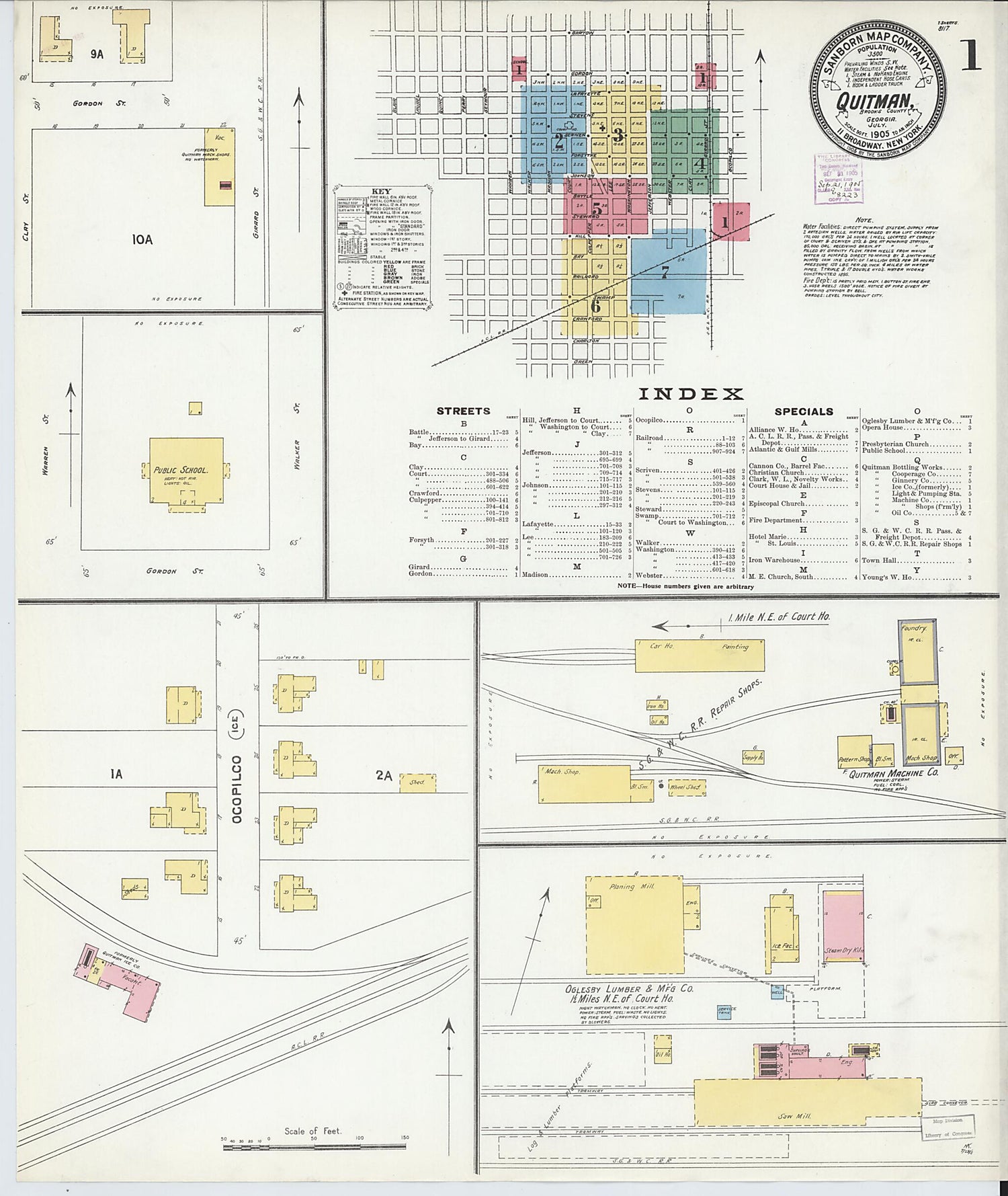 This old map of Quitman, Brooks County, Georgia was created by Sanborn Map Company in 1905