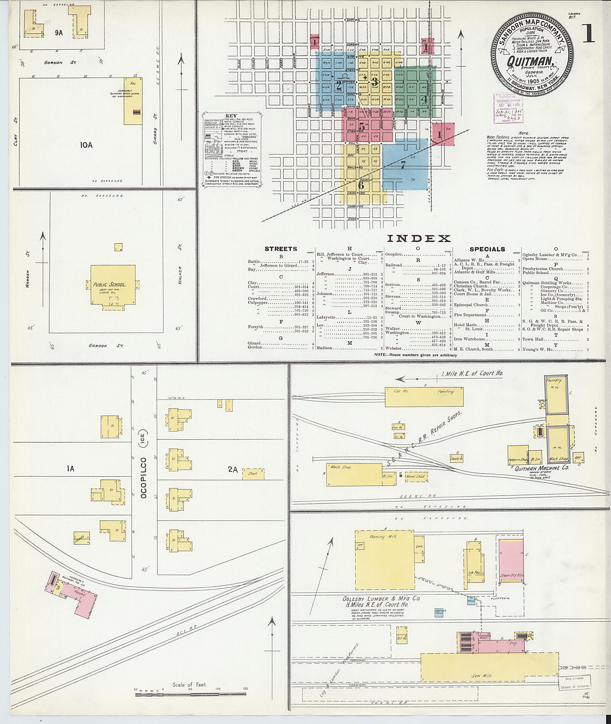 This old map of Quitman, Brooks County, Georgia was created by Sanborn Map Company in 1905