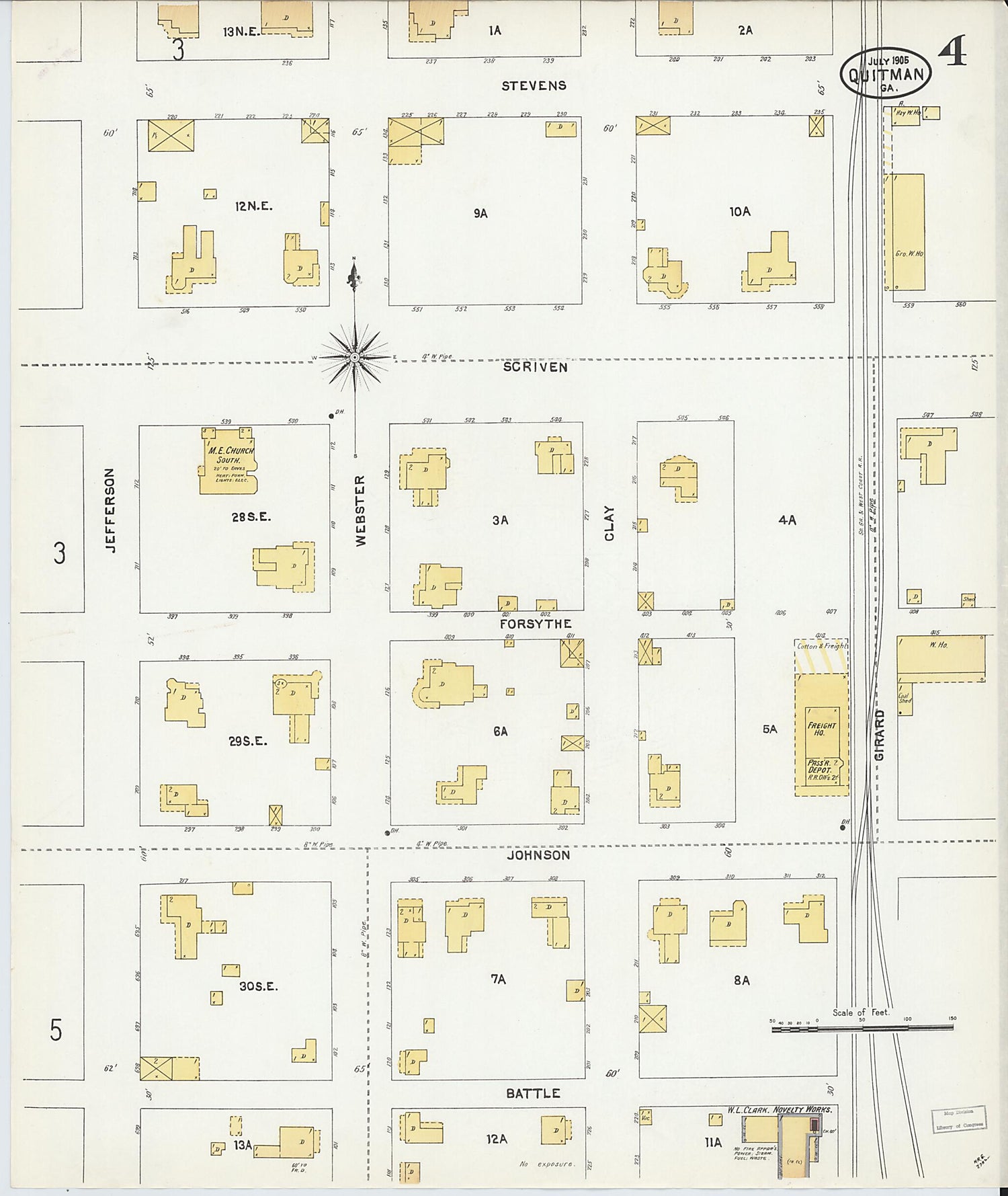 This old map of Quitman, Brooks County, Georgia was created by Sanborn Map Company in 1905