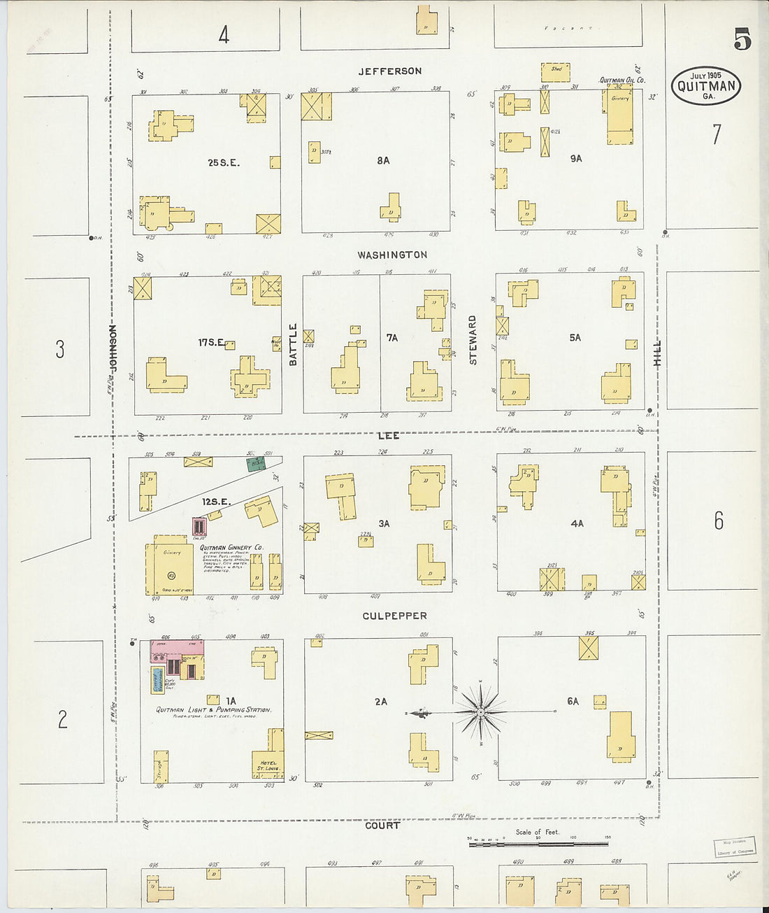 This old map of Quitman, Brooks County, Georgia was created by Sanborn Map Company in 1905