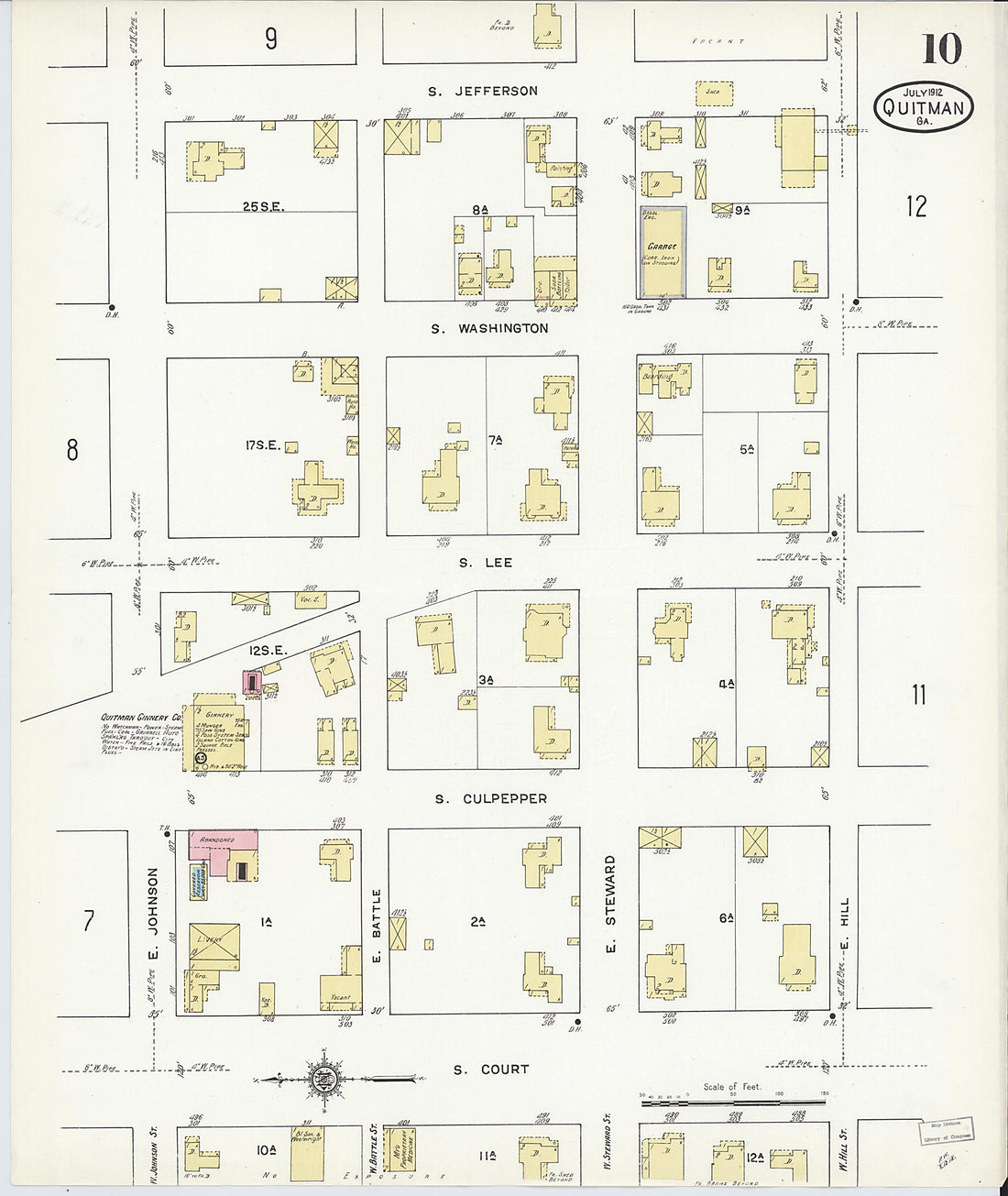 This old map of Quitman, Brooks County, Georgia was created by Sanborn Map Company in 1912