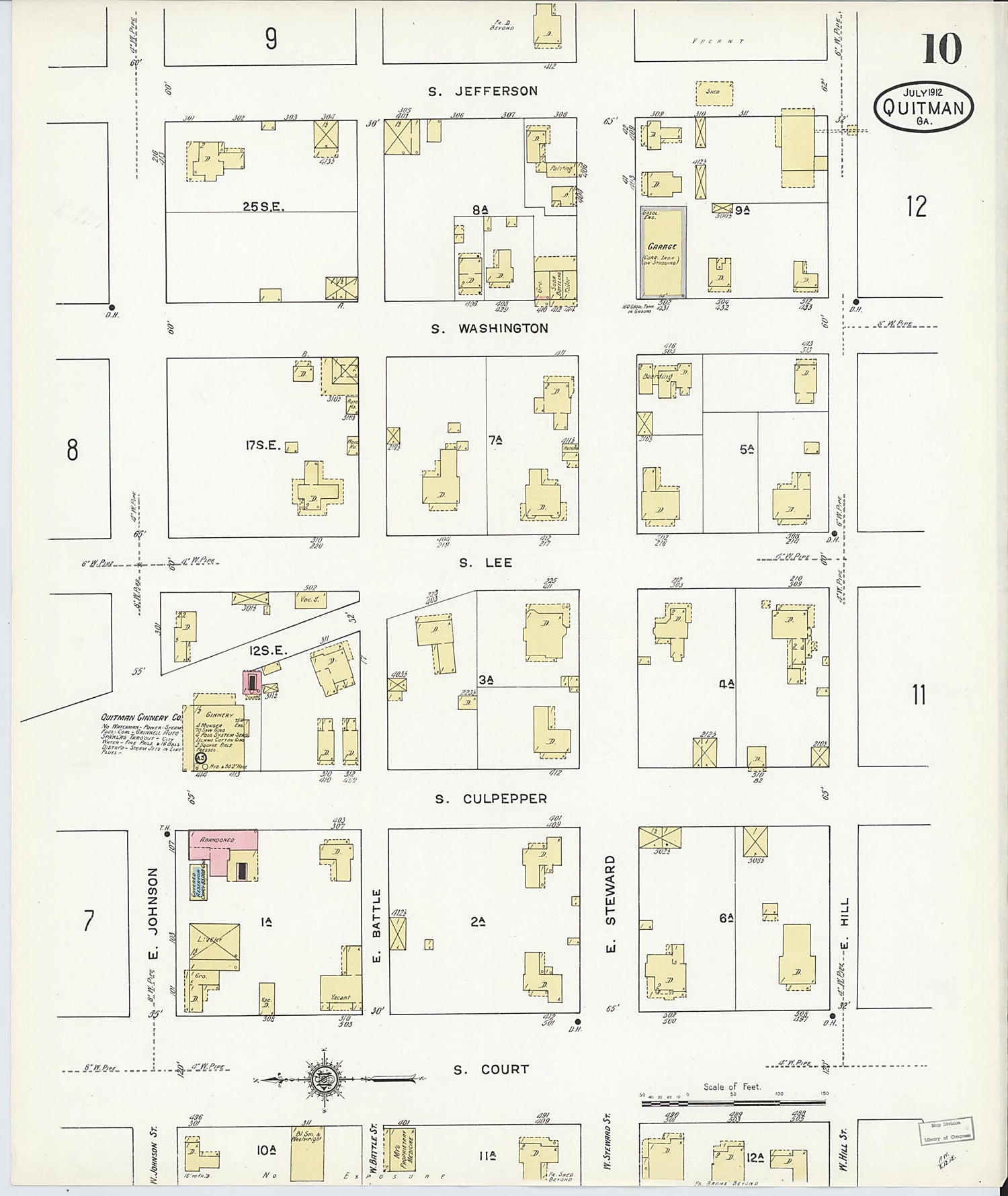 This old map of Quitman, Brooks County, Georgia was created by Sanborn Map Company in 1912