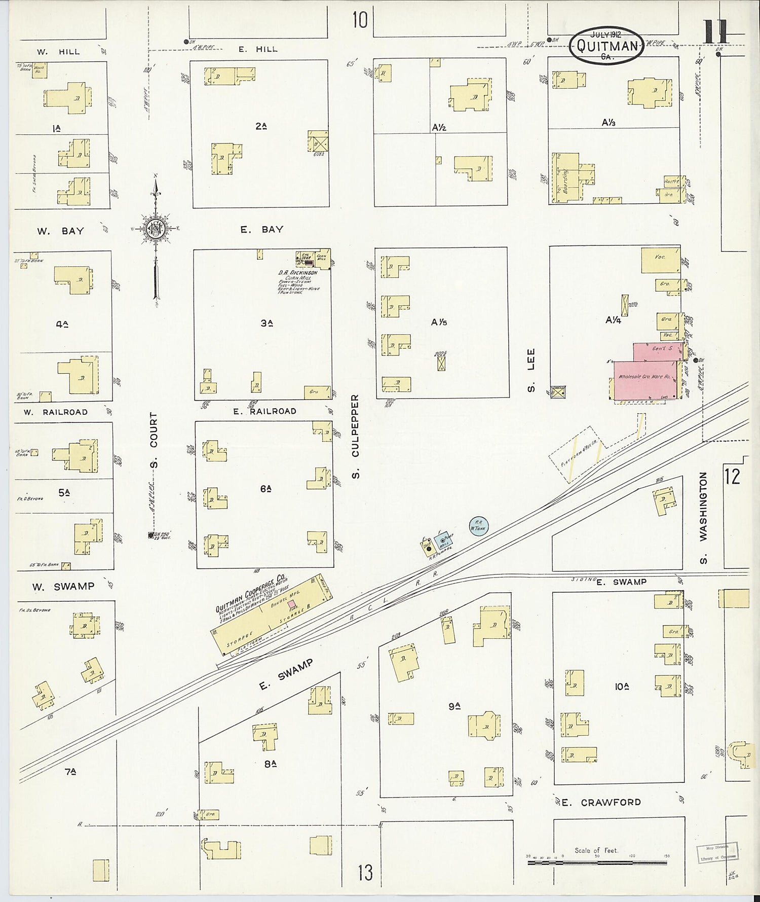 This old map of Quitman, Brooks County, Georgia was created by Sanborn Map Company in 1912