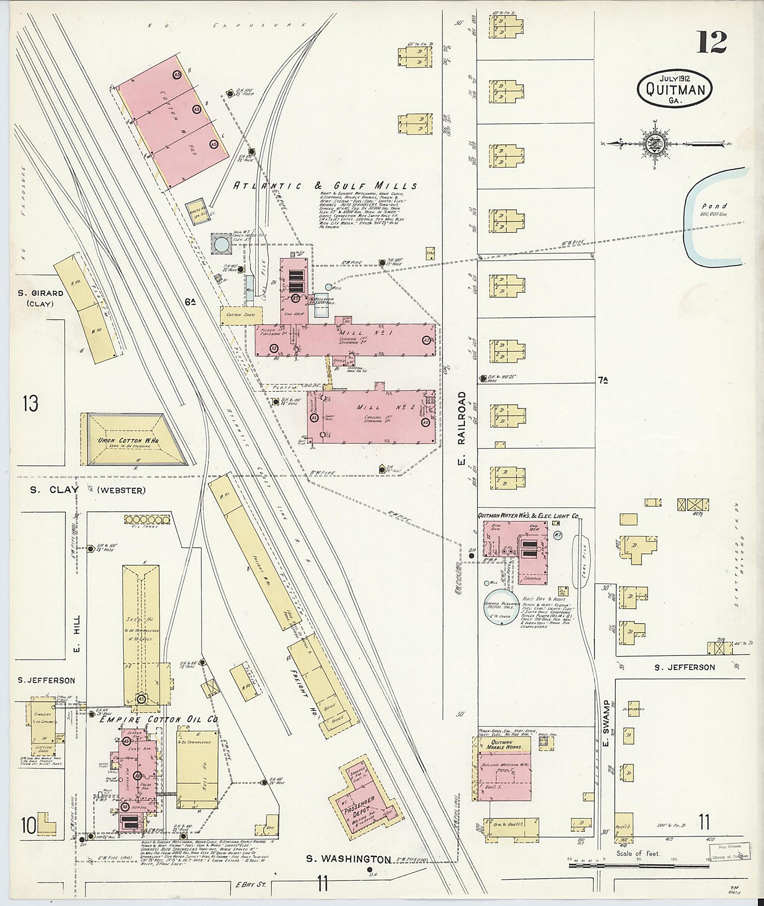This old map of Quitman, Brooks County, Georgia was created by Sanborn Map Company in 1912