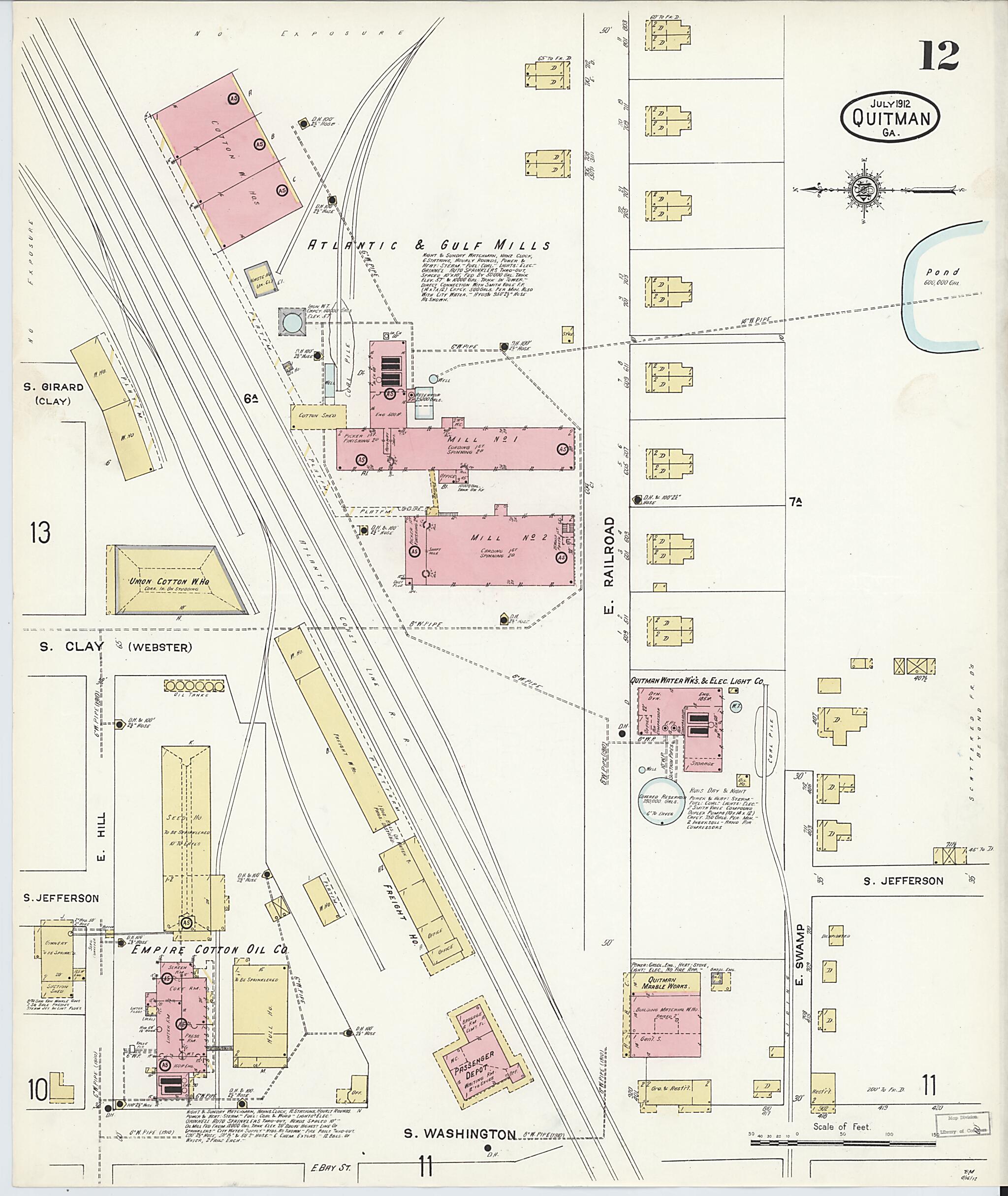 This old map of Quitman, Brooks County, Georgia was created by Sanborn Map Company in 1912