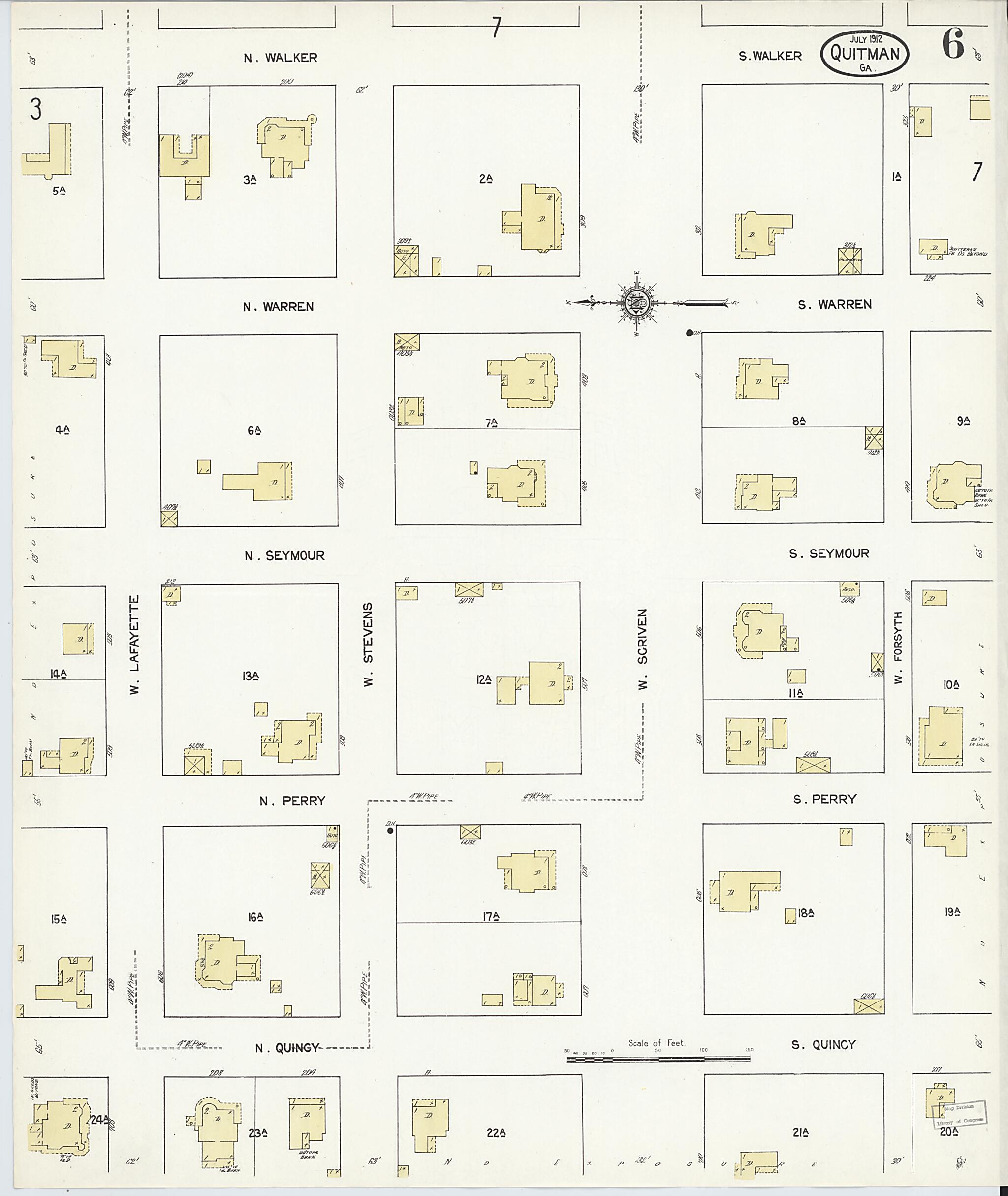 This old map of Quitman, Brooks County, Georgia was created by Sanborn Map Company in 1912