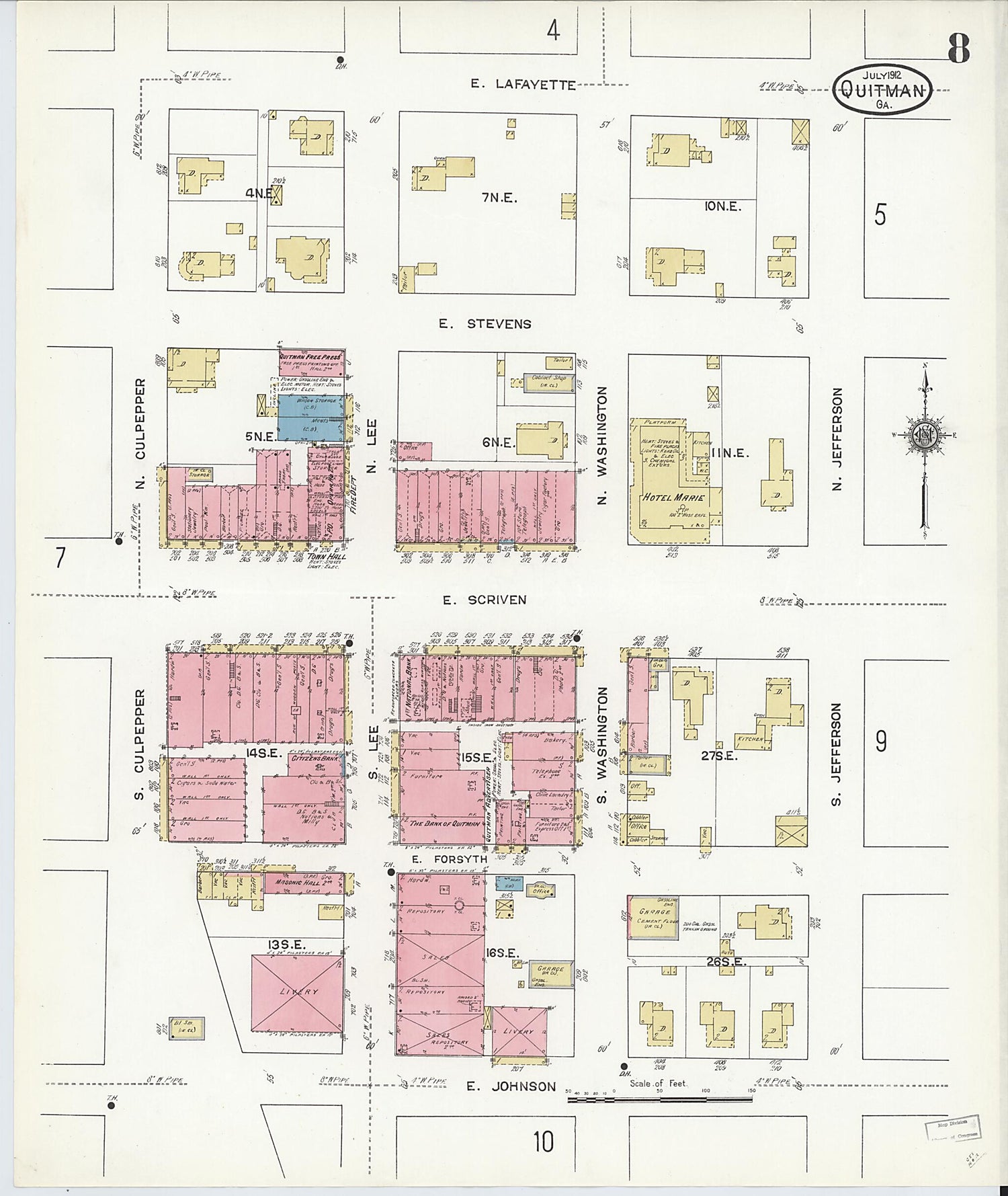 This old map of Quitman, Brooks County, Georgia was created by Sanborn Map Company in 1912