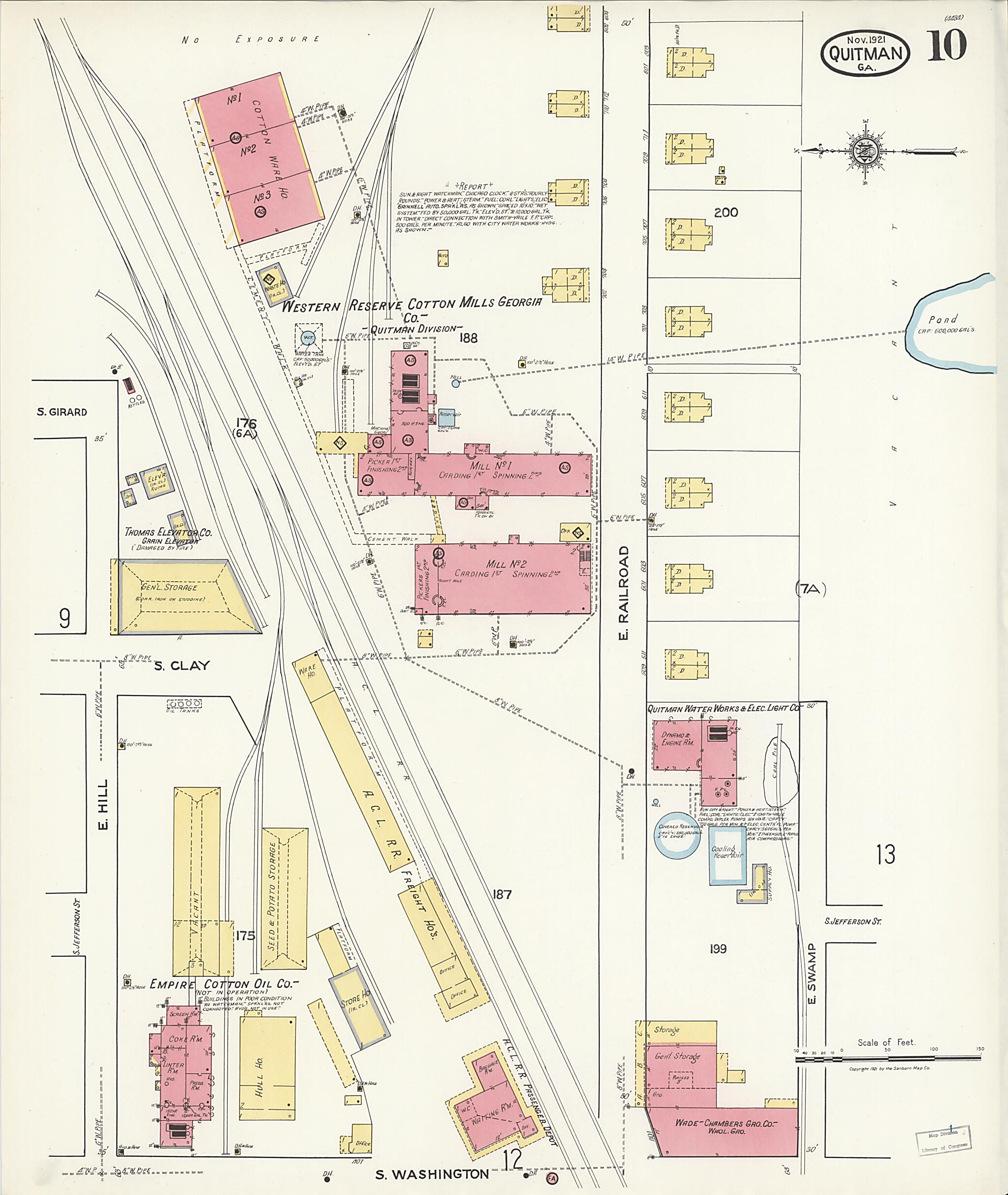 This old map of Quitman, Brooks County, Georgia was created by Sanborn Map Company in 1921