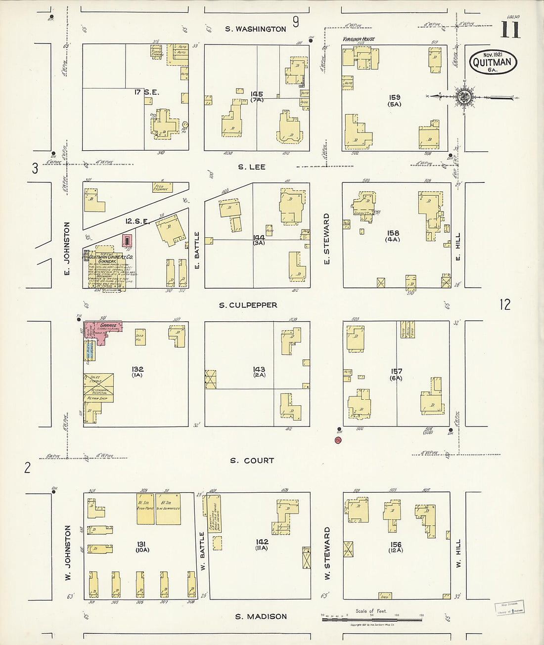 This old map of Quitman, Brooks County, Georgia was created by Sanborn Map Company in 1921
