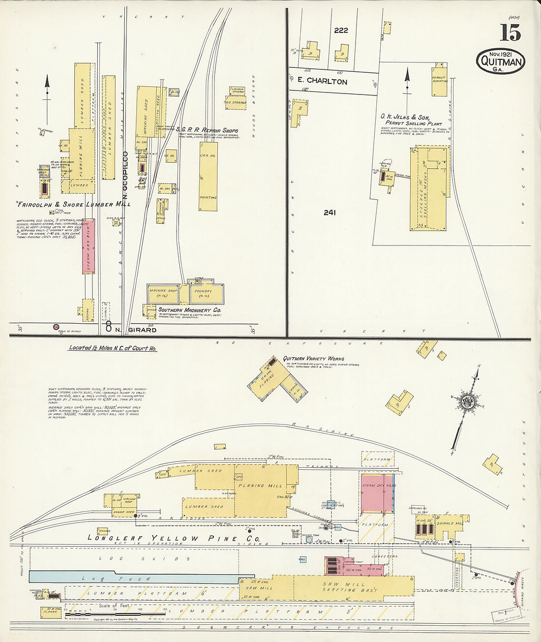 This old map of Quitman, Brooks County, Georgia was created by Sanborn Map Company in 1921