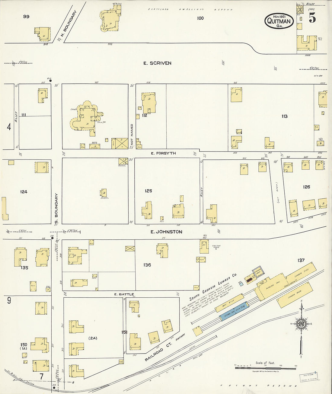 This old map of Quitman, Brooks County, Georgia was created by Sanborn Map Company in 1921