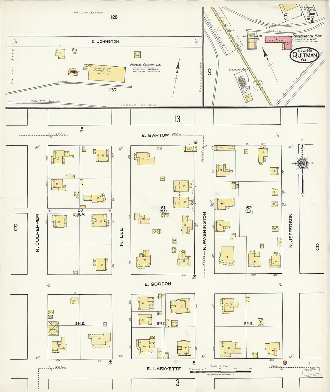 This old map of Quitman, Brooks County, Georgia was created by Sanborn Map Company in 1921