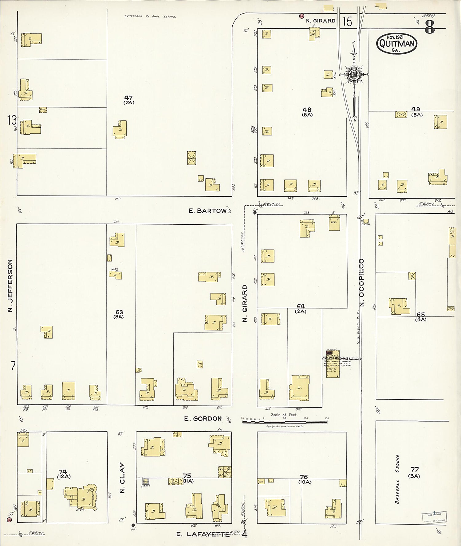 This old map of Quitman, Brooks County, Georgia was created by Sanborn Map Company in 1921