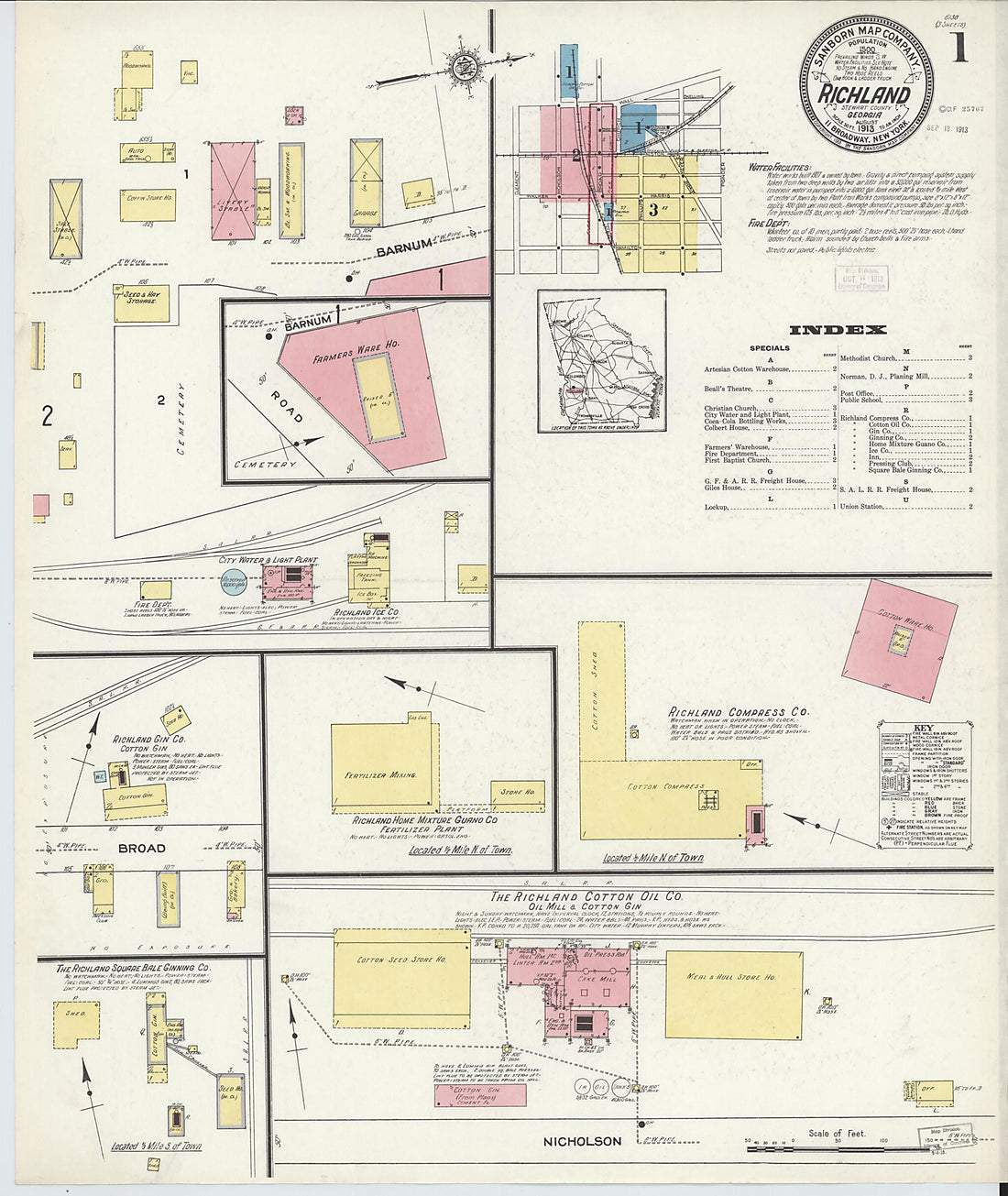 This old map of Richland, Stewart County, Georgia was created by Sanborn Map Company in 1913