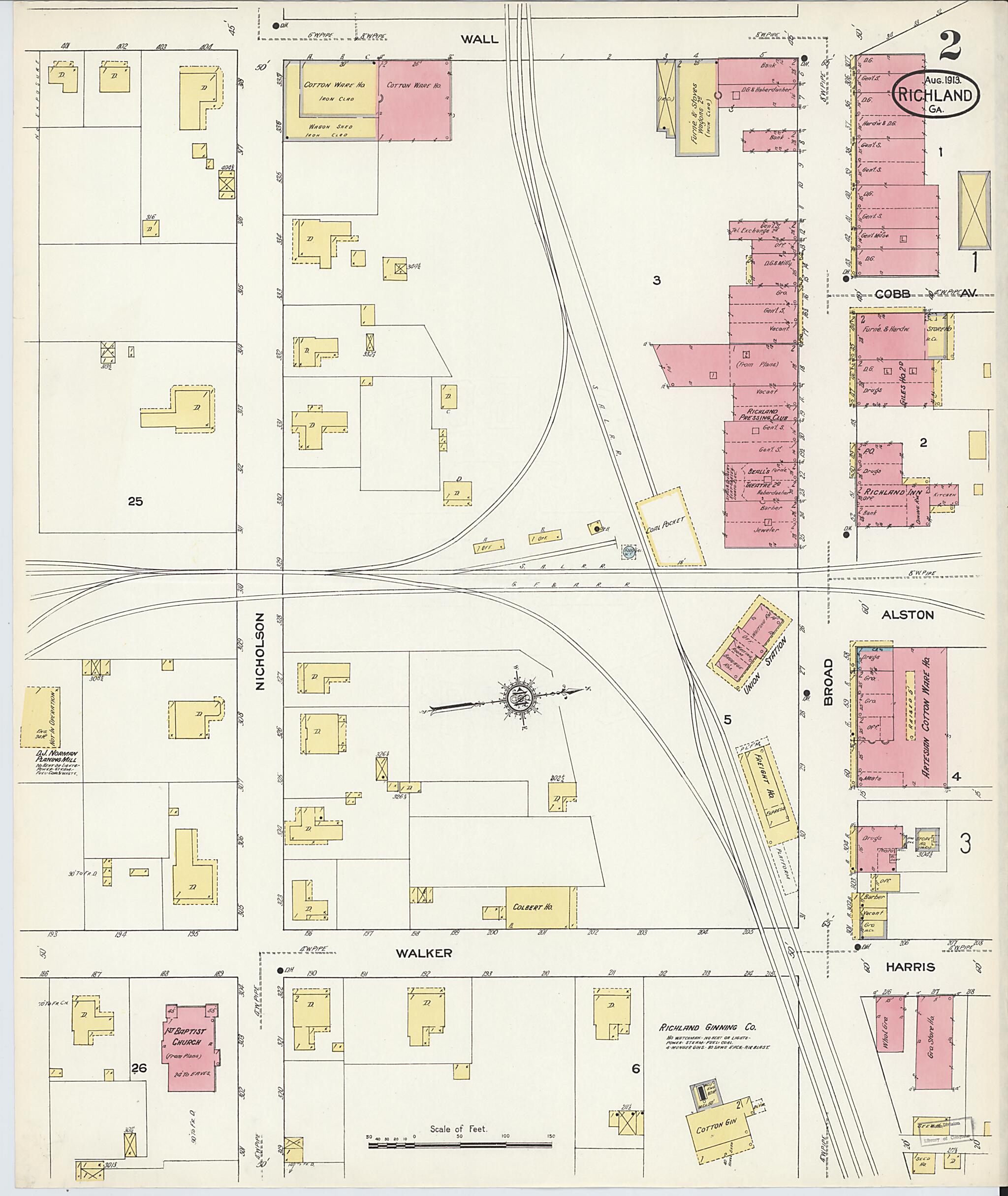This old map of Richland, Stewart County, Georgia was created by Sanborn Map Company in 1913