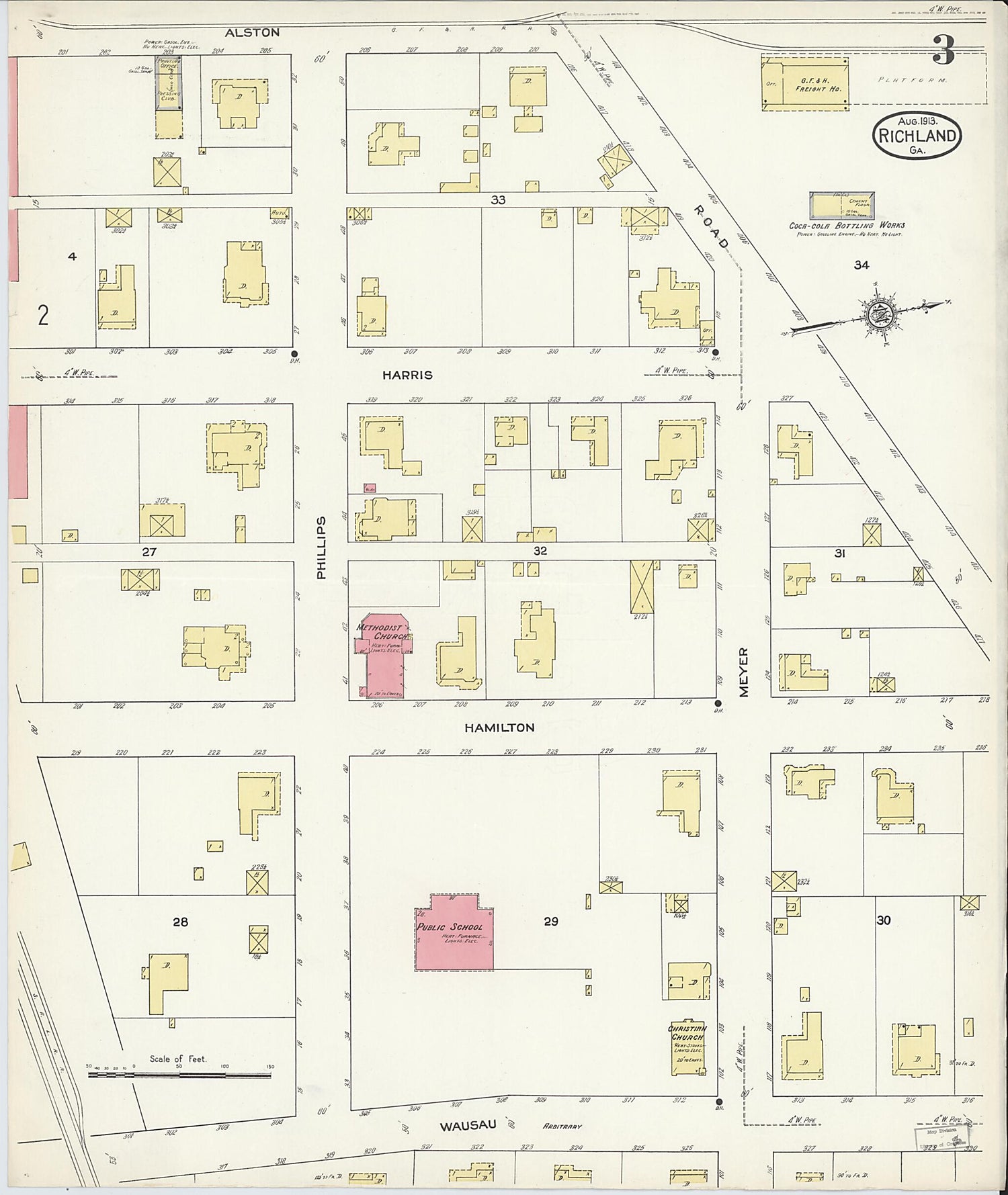 This old map of Richland, Stewart County, Georgia was created by Sanborn Map Company in 1913