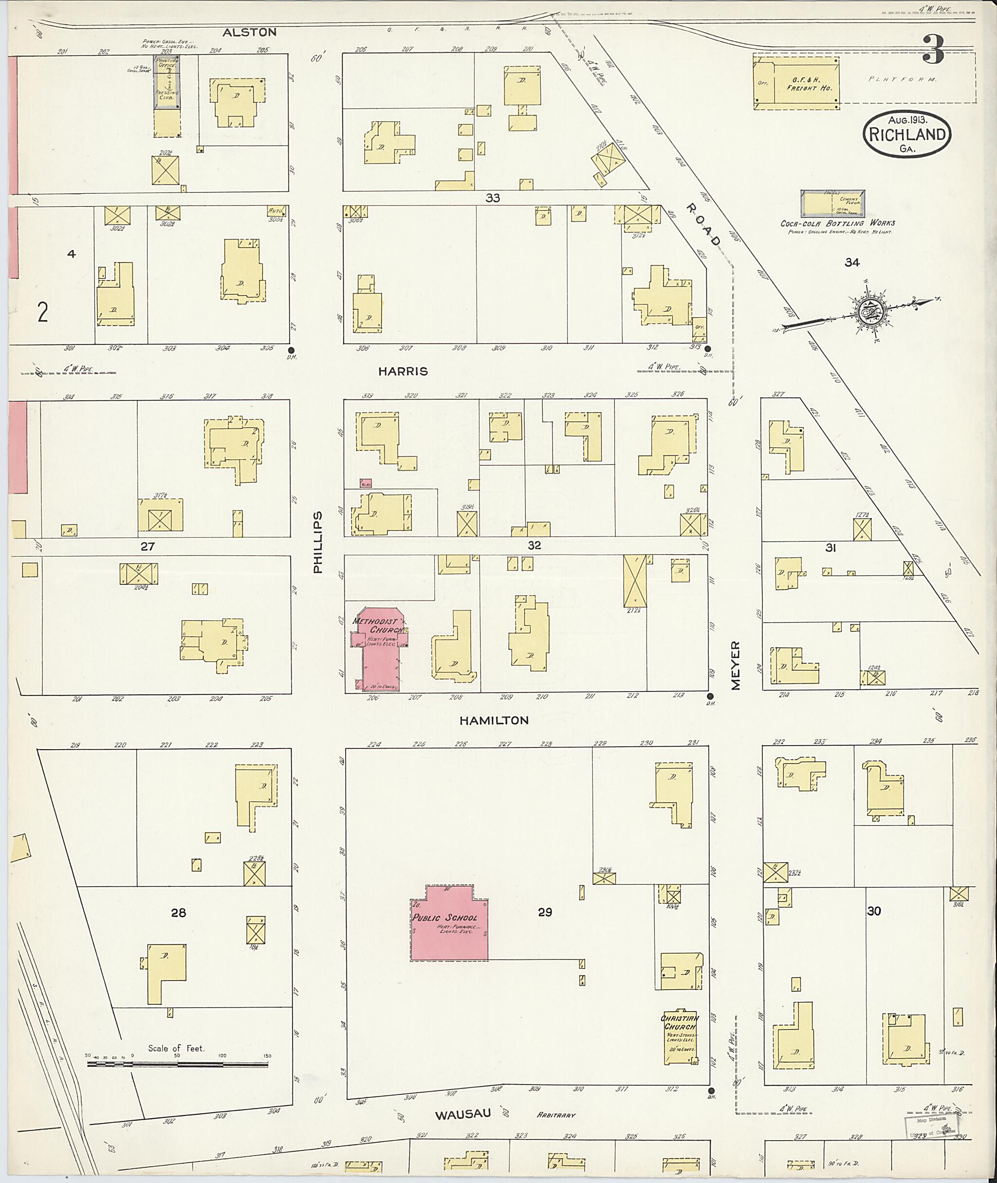 This old map of Richland, Stewart County, Georgia was created by Sanborn Map Company in 1913