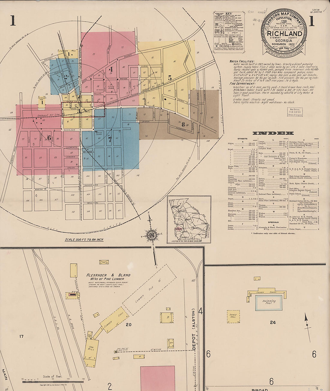 This old map of Richland, Stewart County, Georgia was created by Sanborn Map Company in 1922