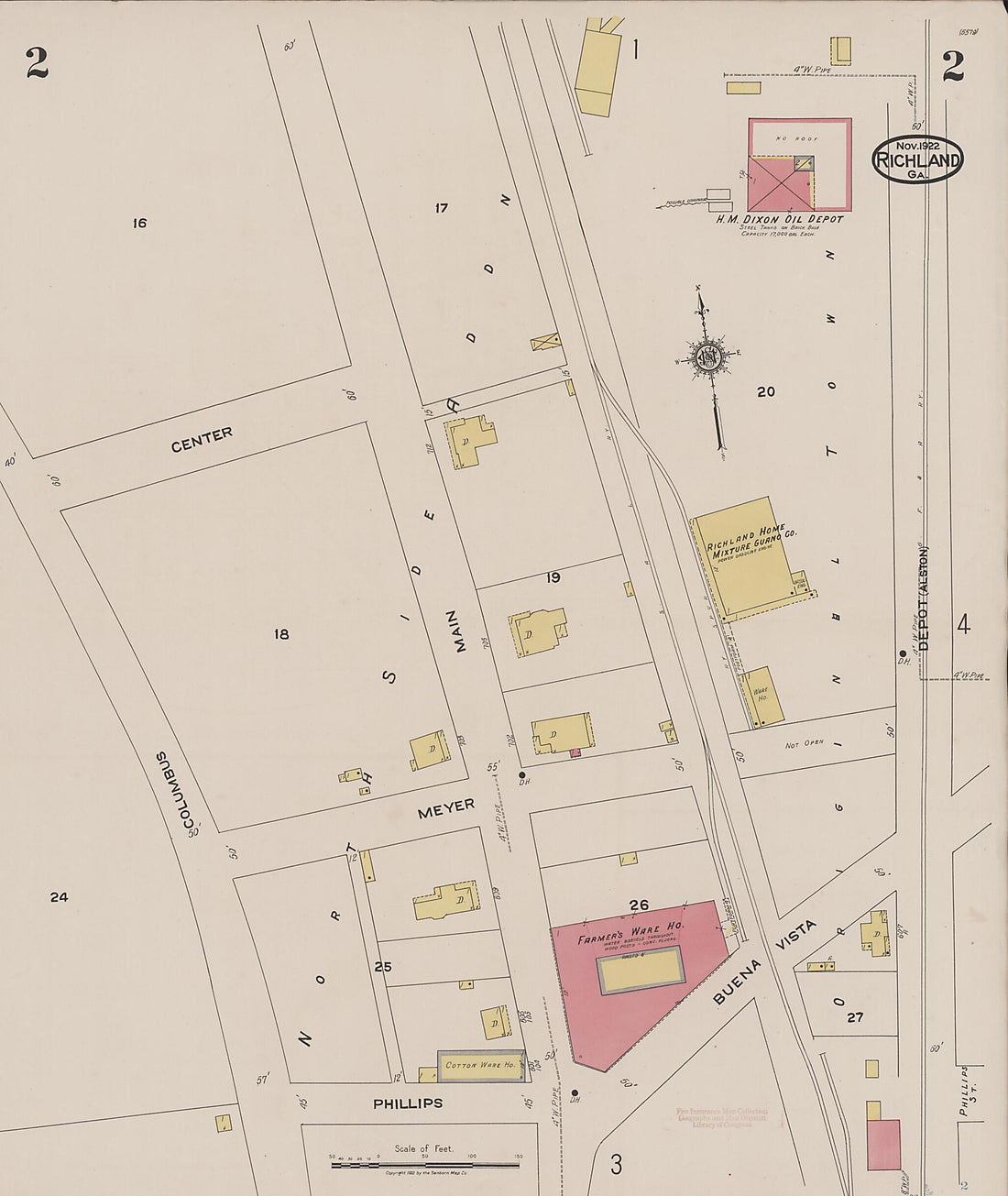 This old map of Richland, Stewart County, Georgia was created by Sanborn Map Company in 1922