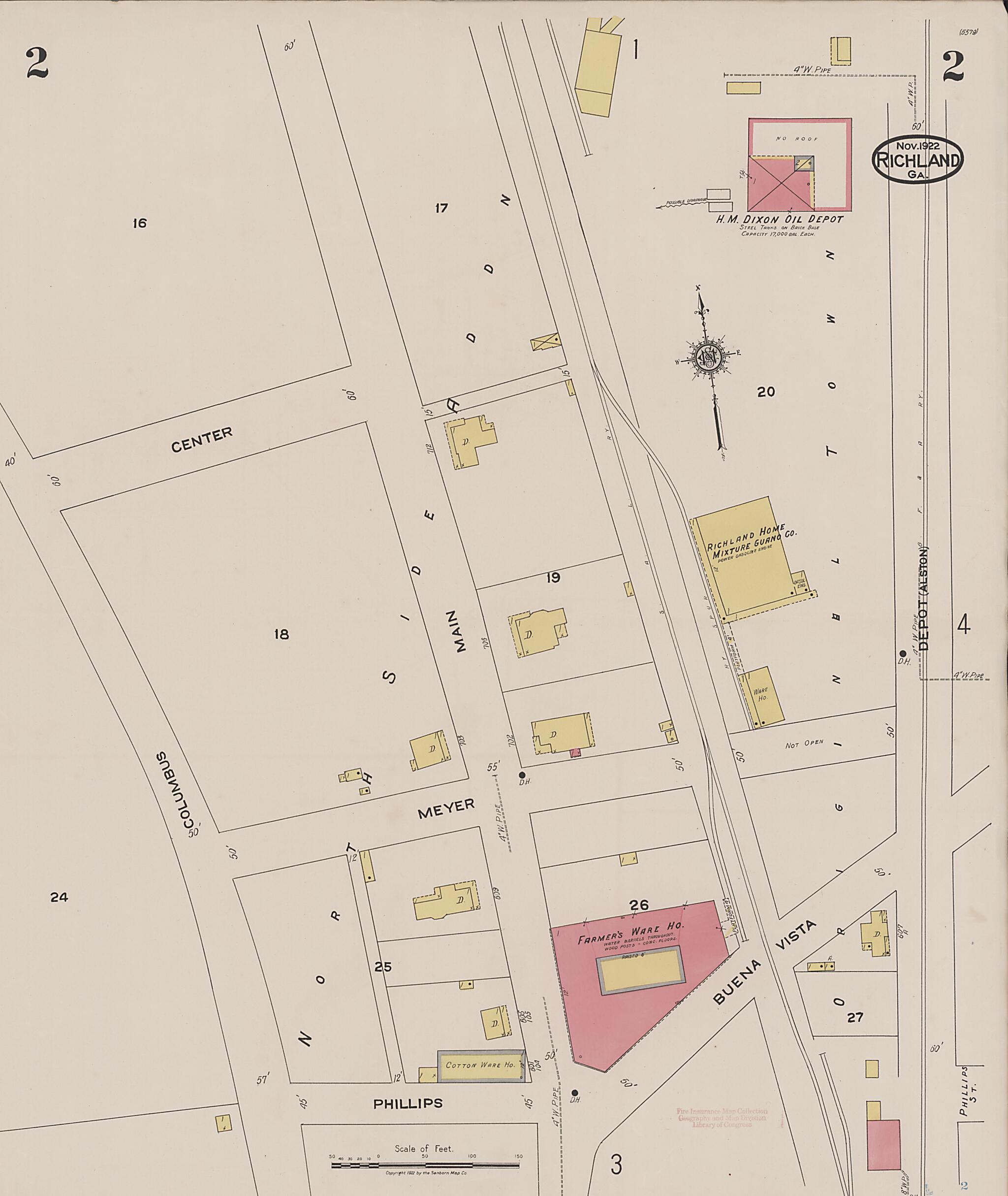 This old map of Richland, Stewart County, Georgia was created by Sanborn Map Company in 1922