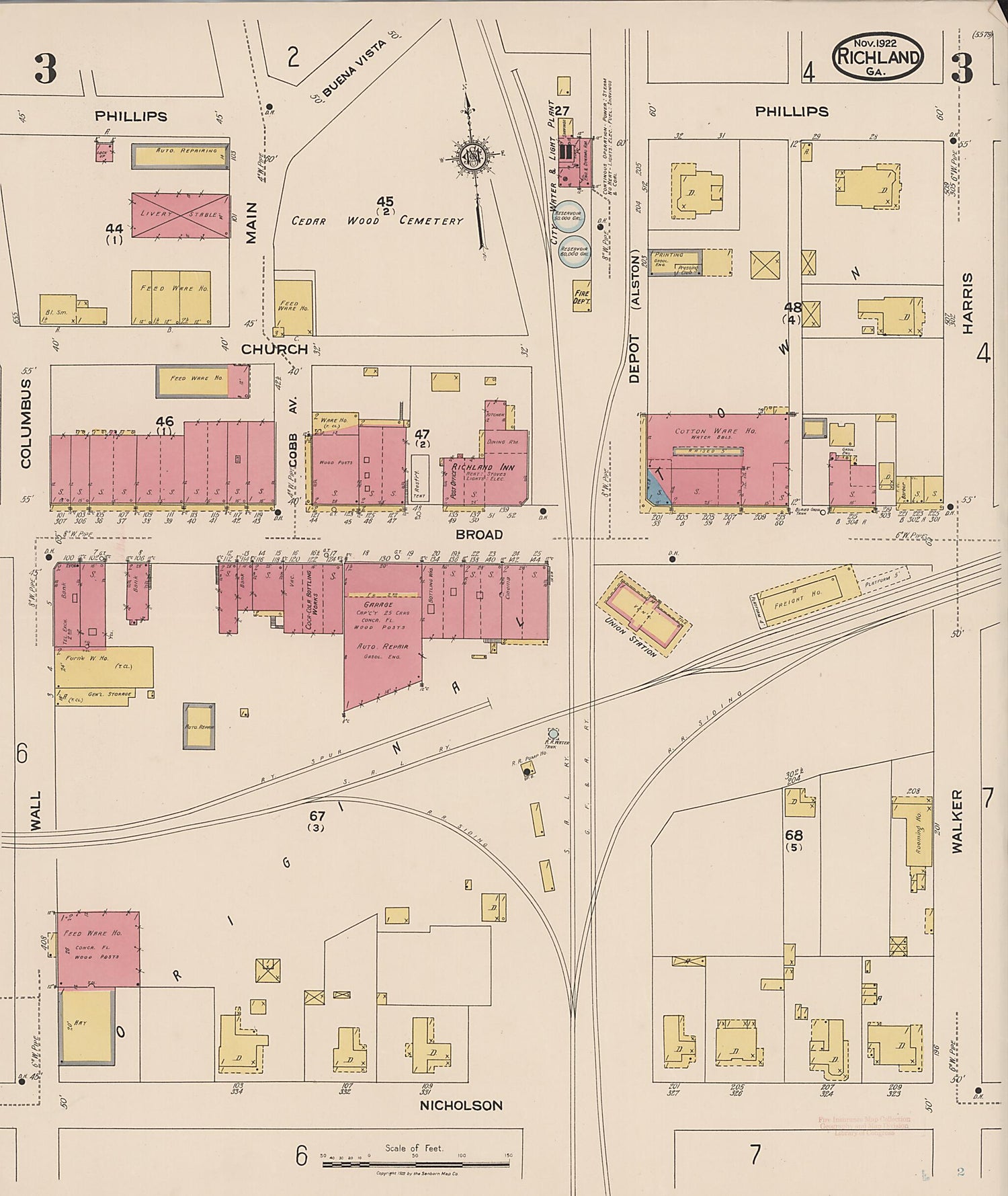 This old map of Richland, Stewart County, Georgia was created by Sanborn Map Company in 1922