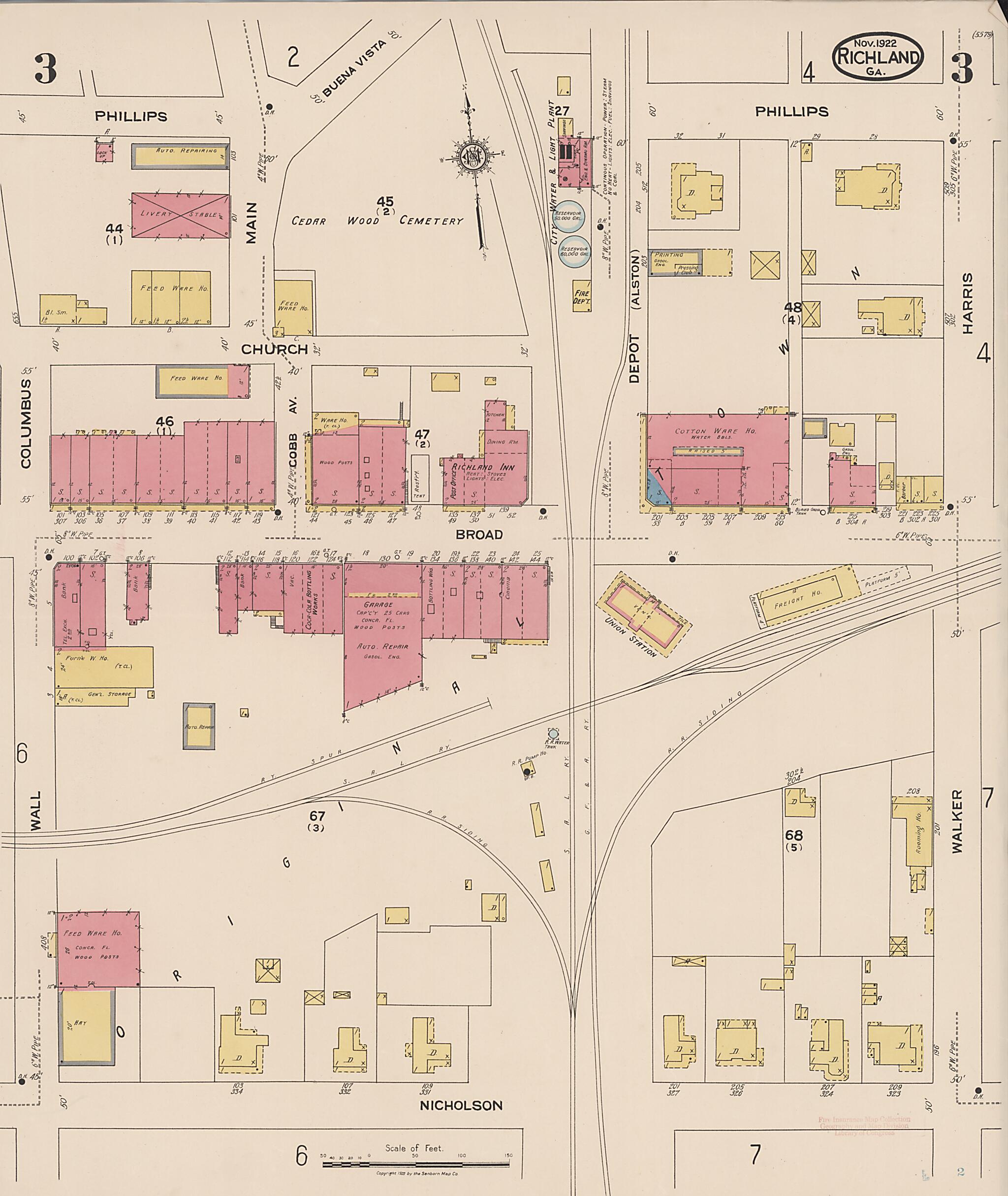 This old map of Richland, Stewart County, Georgia was created by Sanborn Map Company in 1922