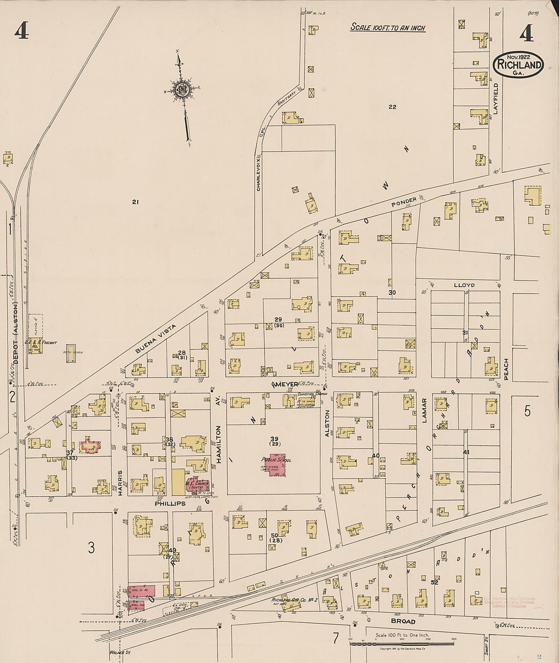 This old map of Richland, Stewart County, Georgia was created by Sanborn Map Company in 1922