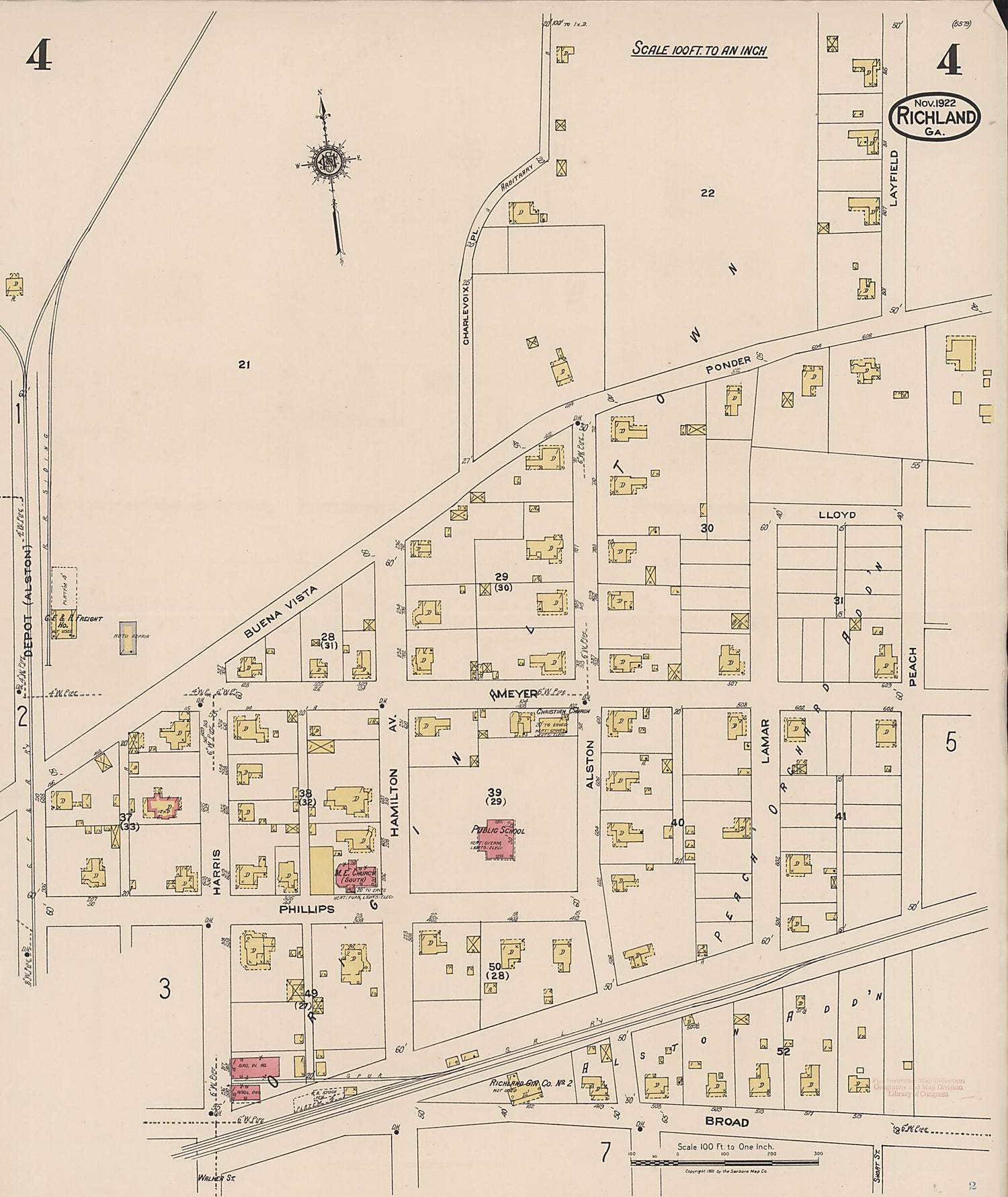 This old map of Richland, Stewart County, Georgia was created by Sanborn Map Company in 1922