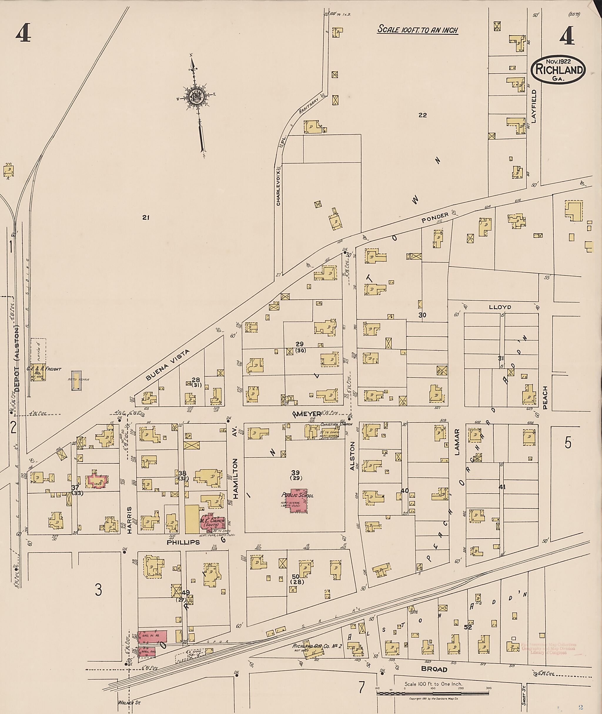 This old map of Richland, Stewart County, Georgia was created by Sanborn Map Company in 1922
