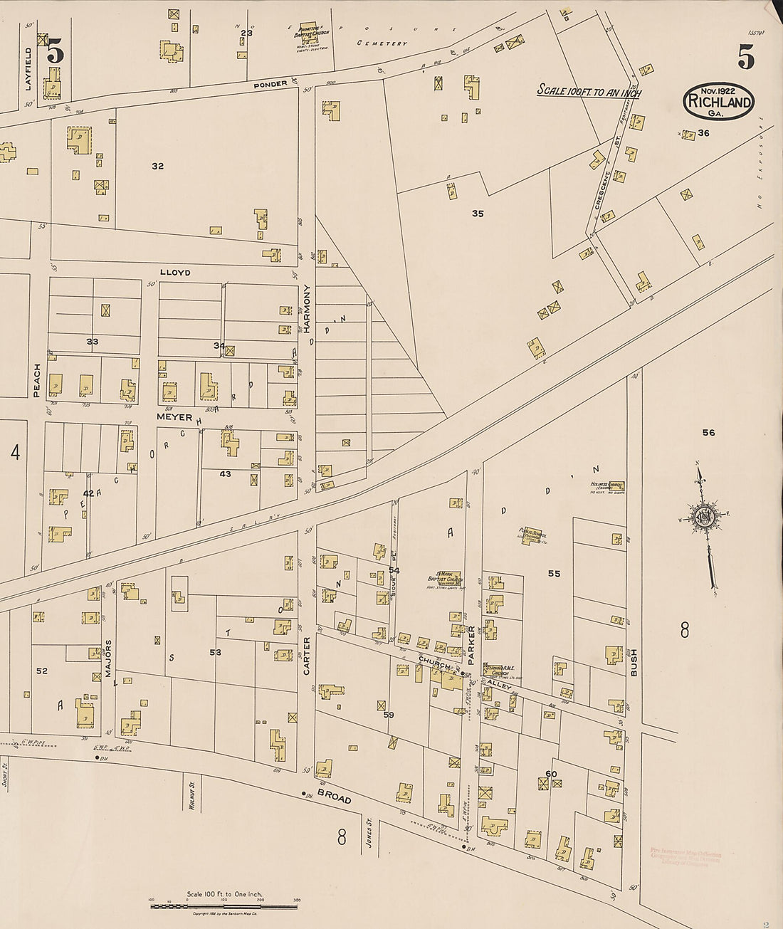 This old map of Richland, Stewart County, Georgia was created by Sanborn Map Company in 1922