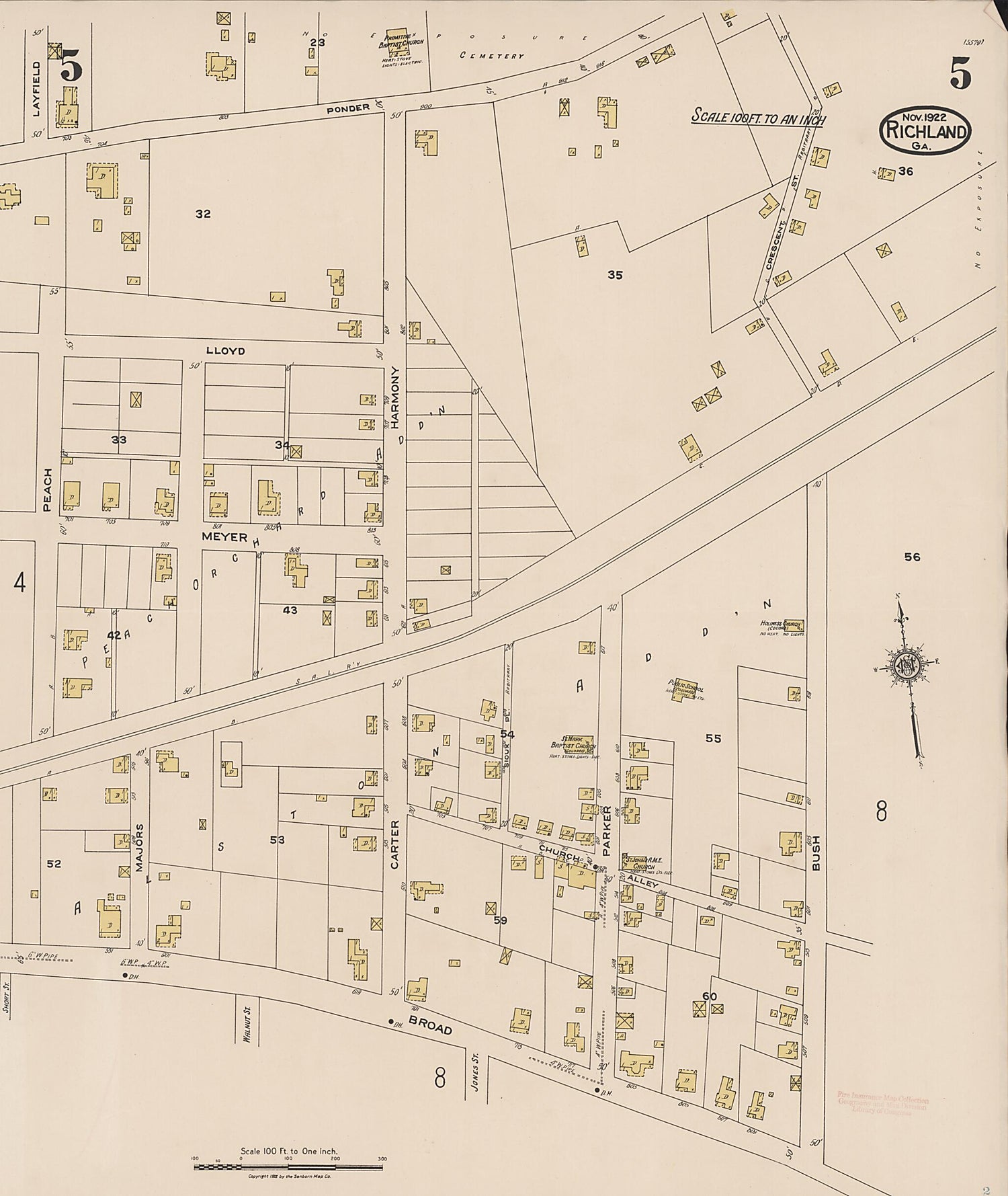 This old map of Richland, Stewart County, Georgia was created by Sanborn Map Company in 1922
