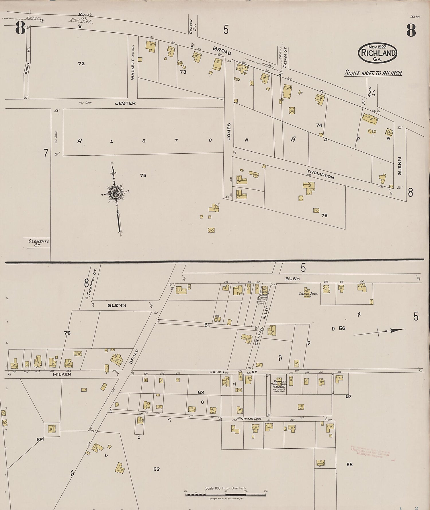 This old map of Richland, Stewart County, Georgia was created by Sanborn Map Company in 1922