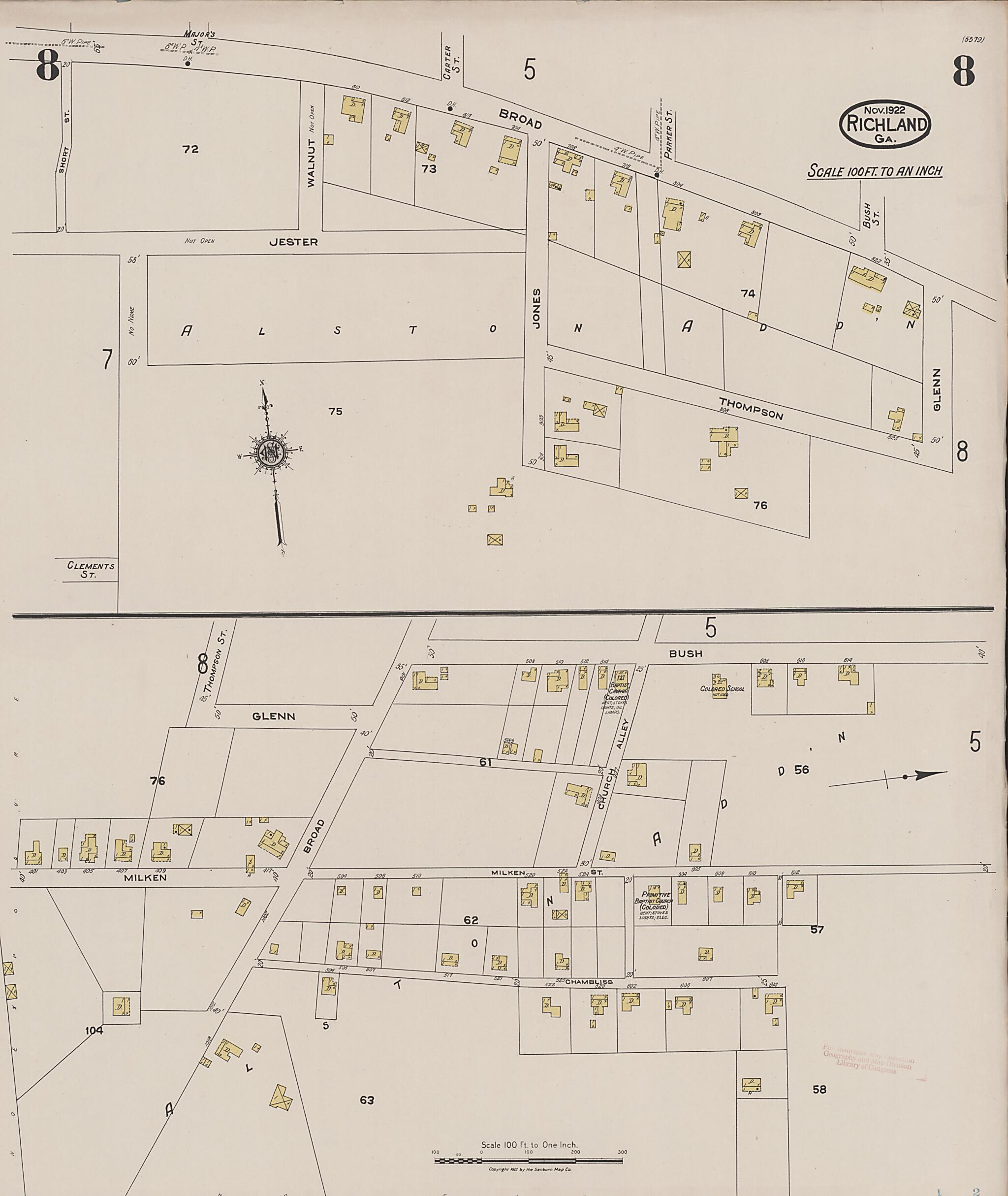 This old map of Richland, Stewart County, Georgia was created by Sanborn Map Company in 1922