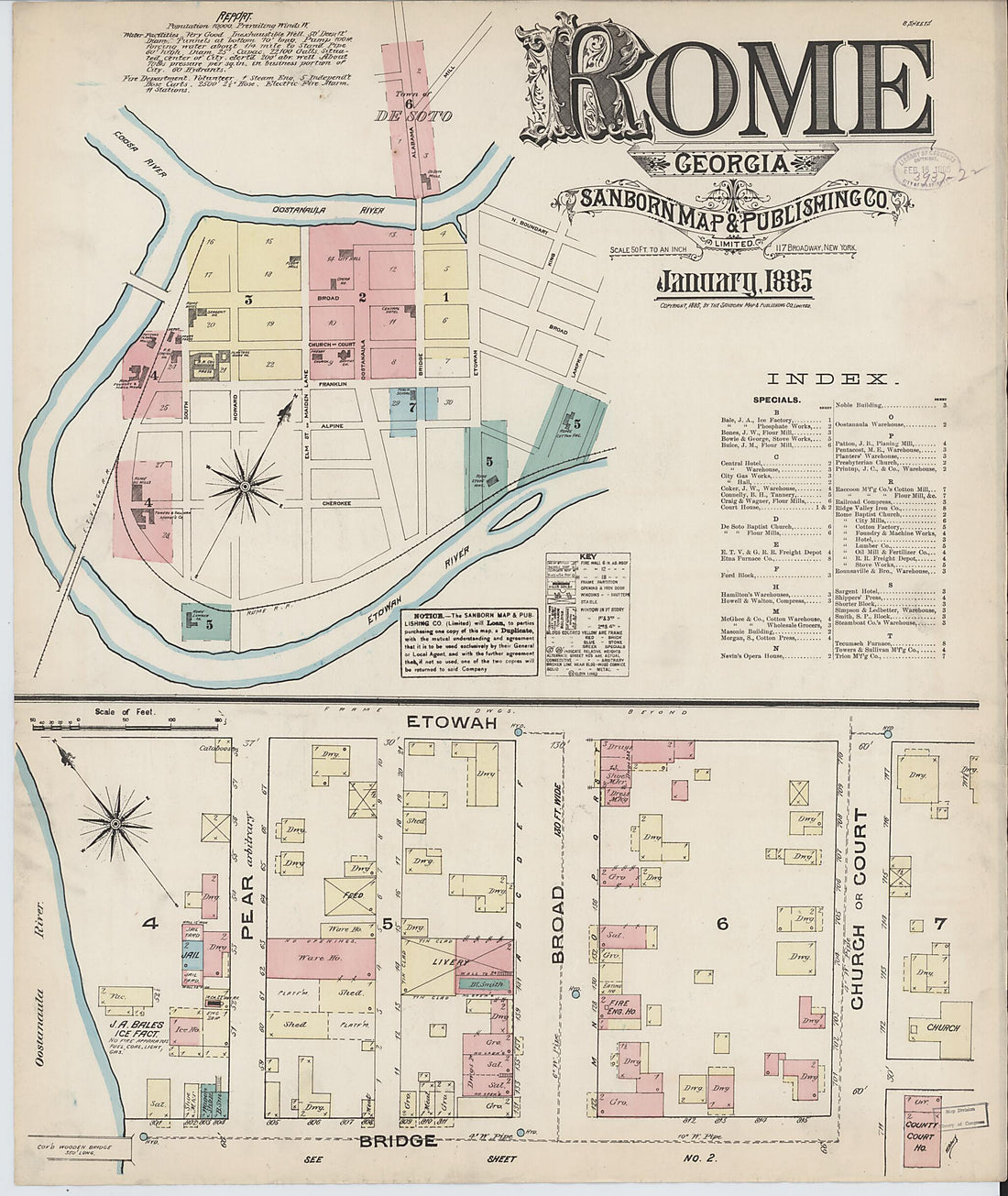This old map of Rome, Floyd County, Georgia was created by Sanborn Map Company in 1885