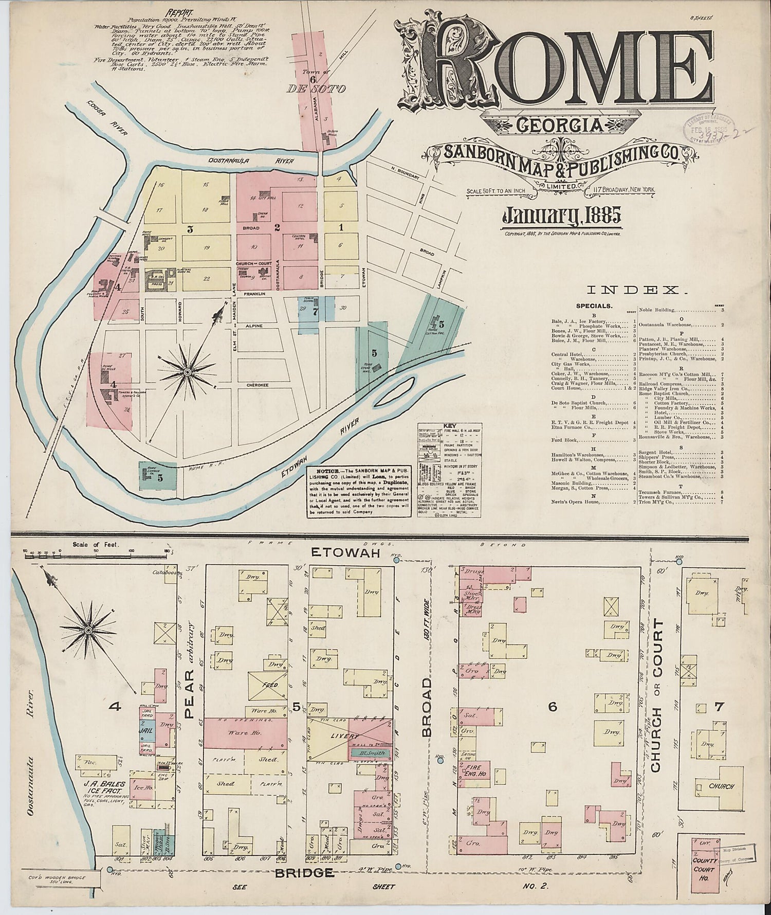 This old map of Rome, Floyd County, Georgia was created by Sanborn Map Company in 1885