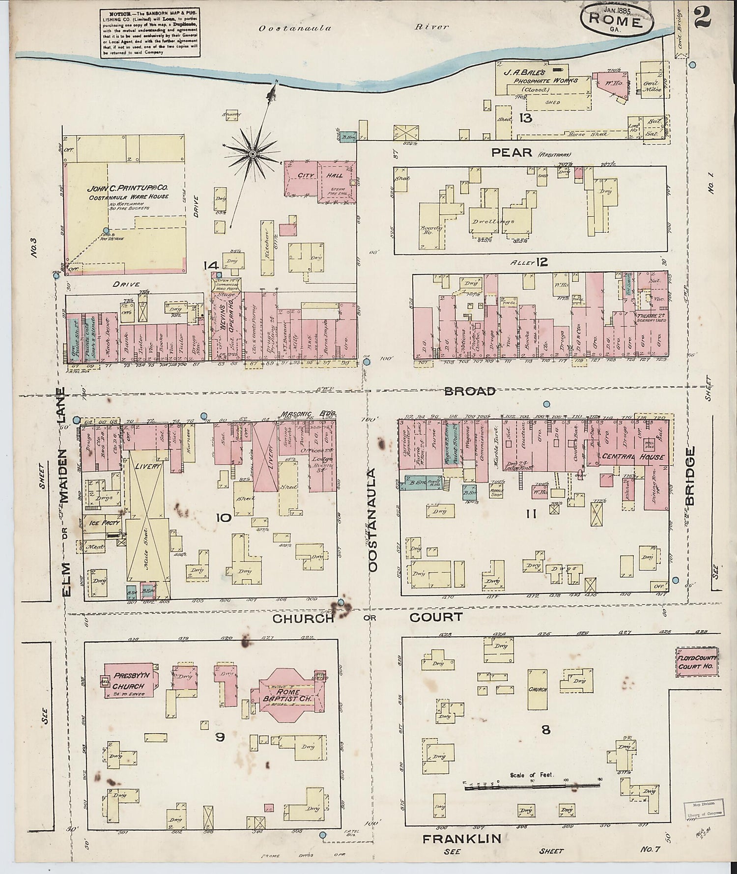 This old map of Rome, Floyd County, Georgia was created by Sanborn Map Company in 1885