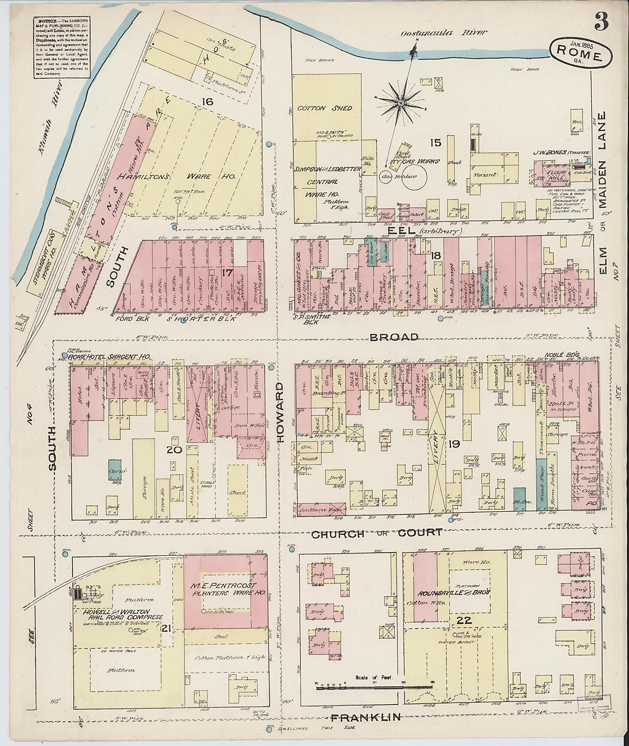 This old map of Rome, Floyd County, Georgia was created by Sanborn Map Company in 1885