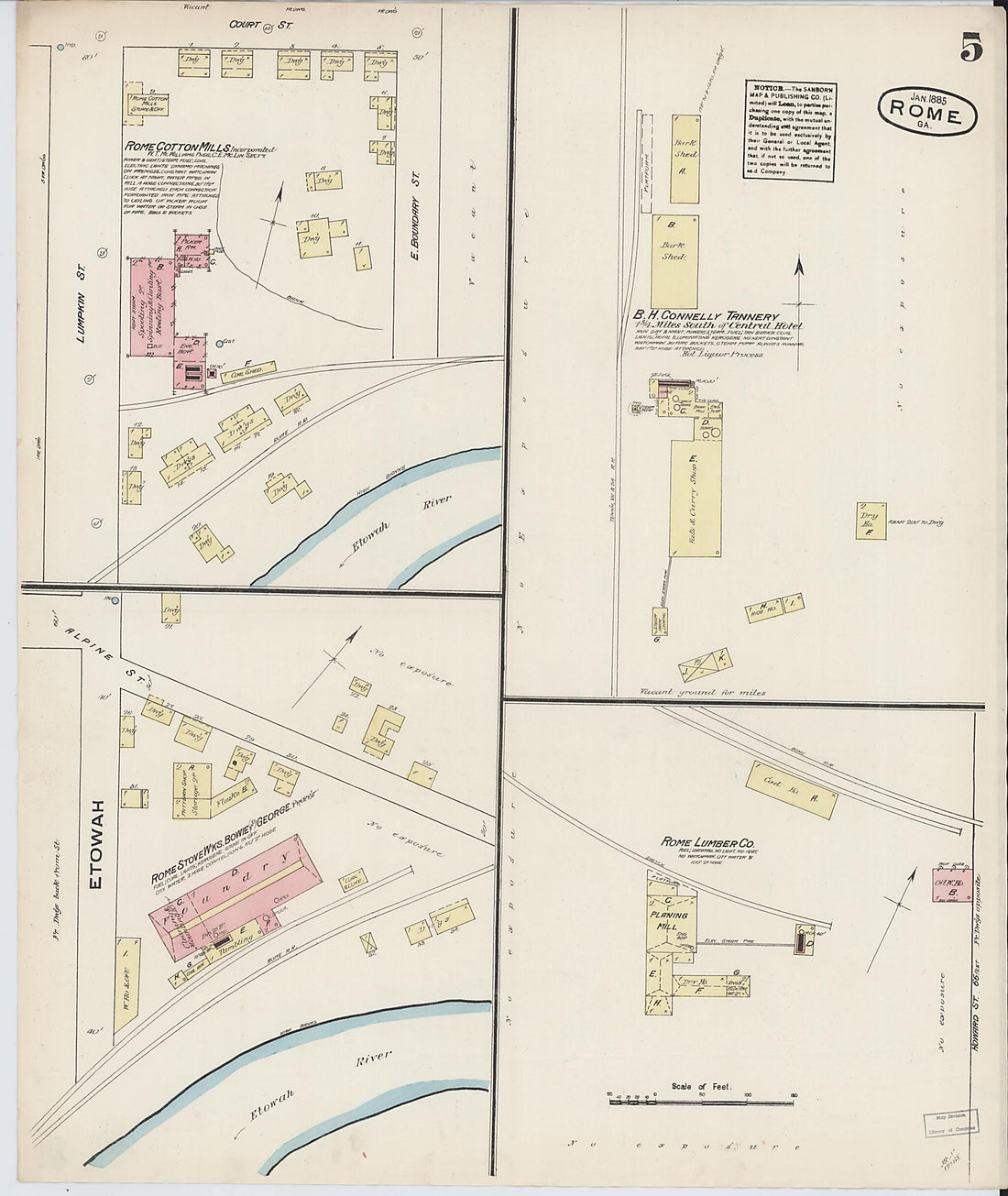 This old map of Rome, Floyd County, Georgia was created by Sanborn Map Company in 1885