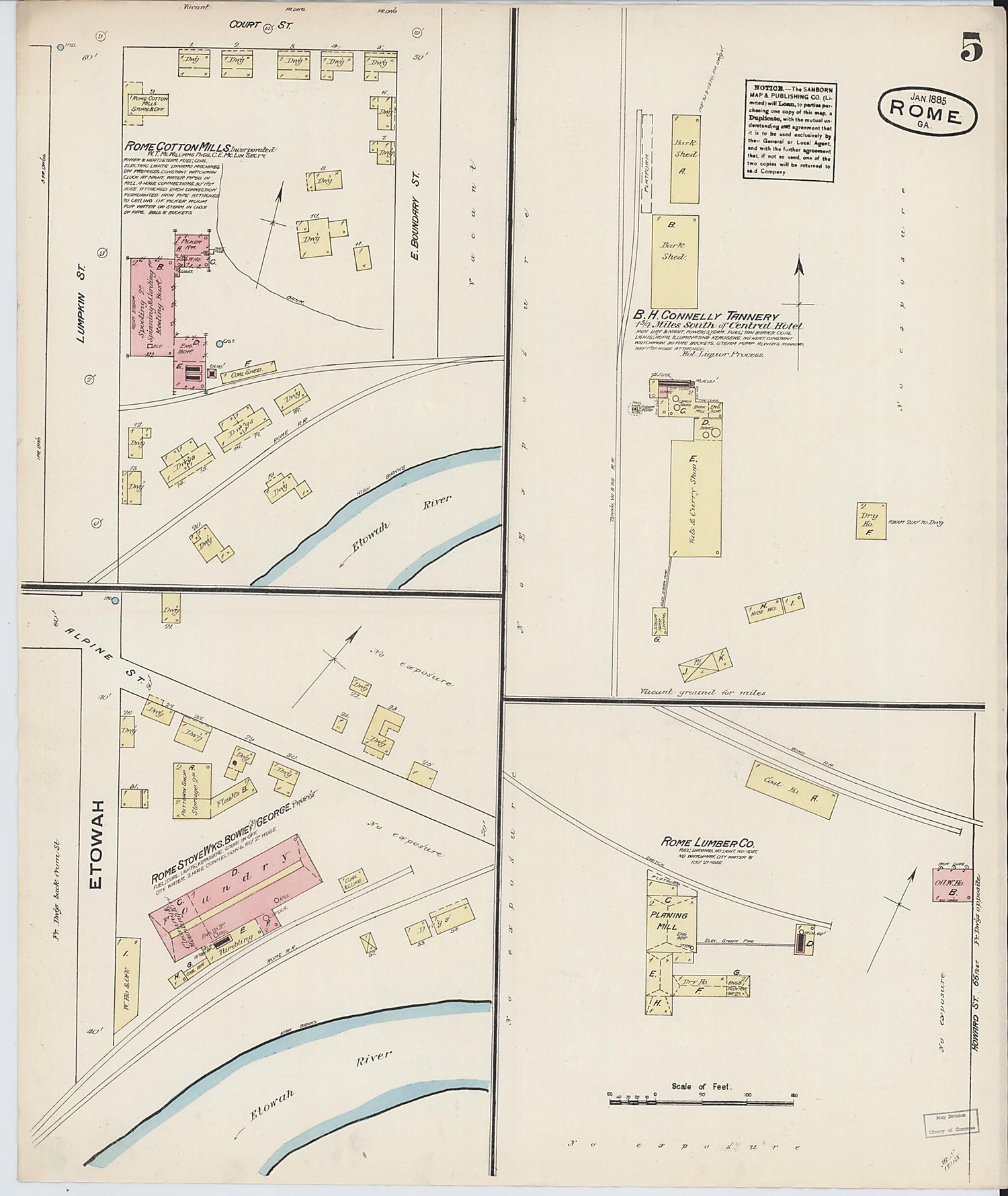 This old map of Rome, Floyd County, Georgia was created by Sanborn Map Company in 1885