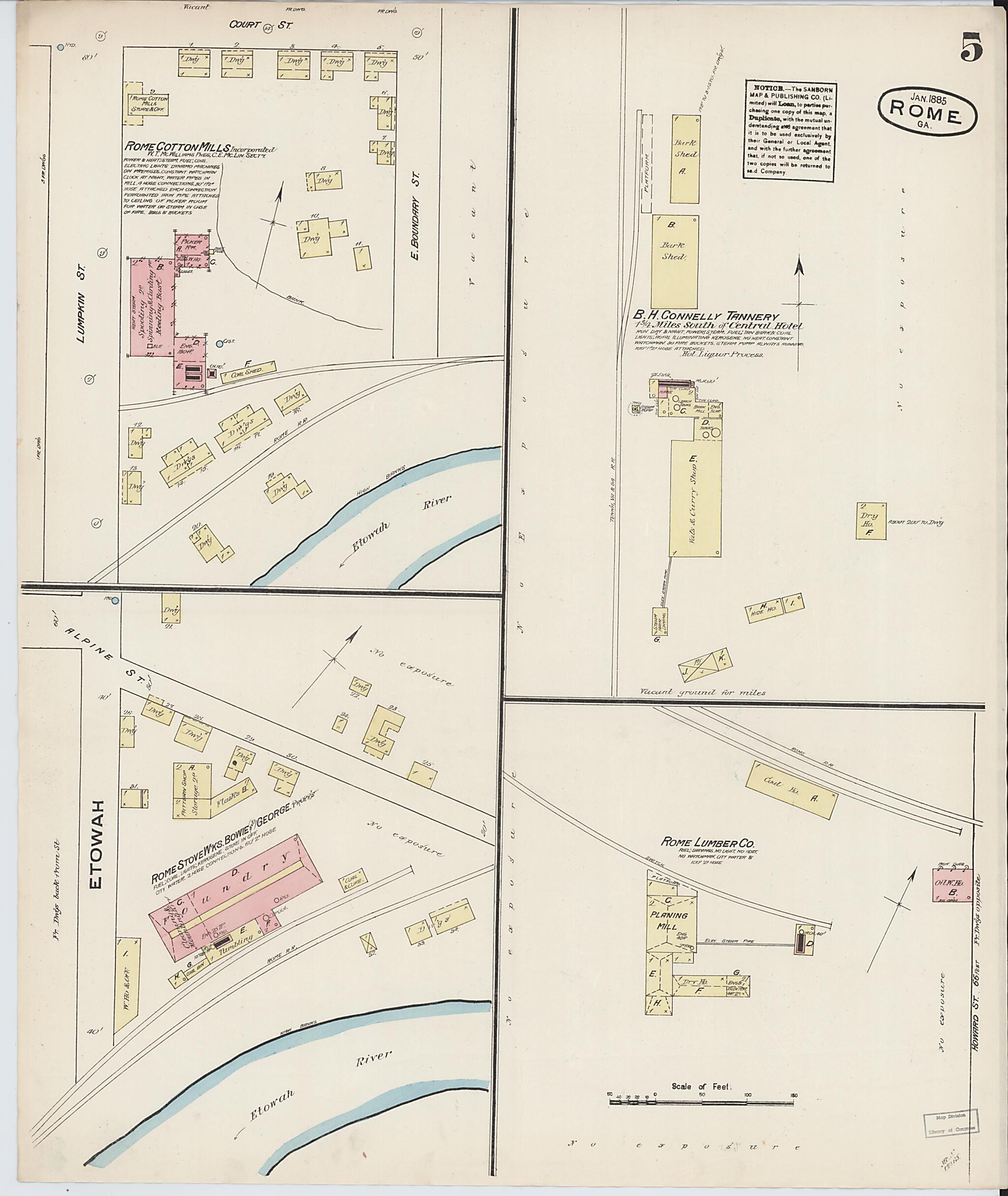 This old map of Rome, Floyd County, Georgia was created by Sanborn Map Company in 1885