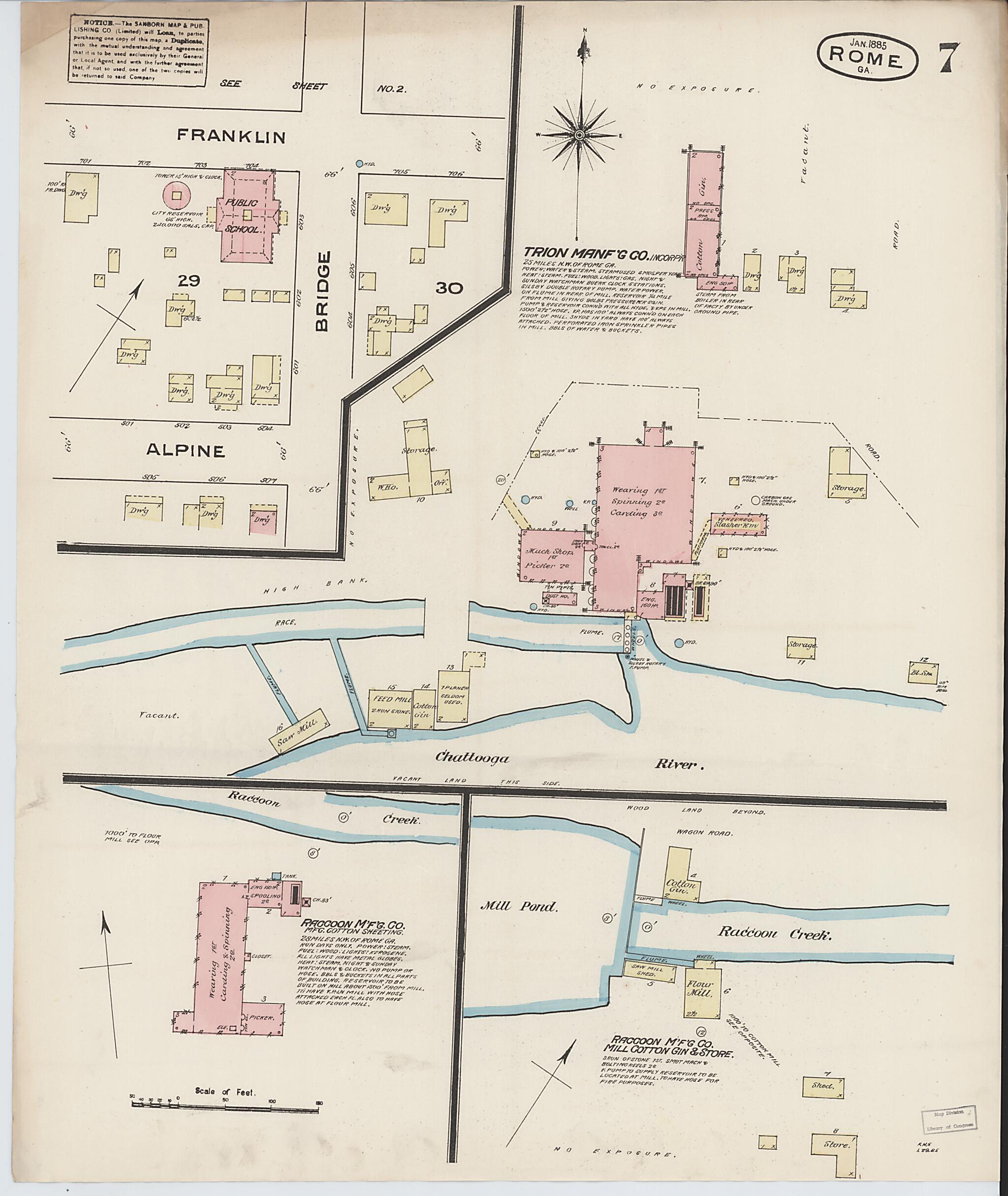 This old map of Rome, Floyd County, Georgia was created by Sanborn Map Company in 1885