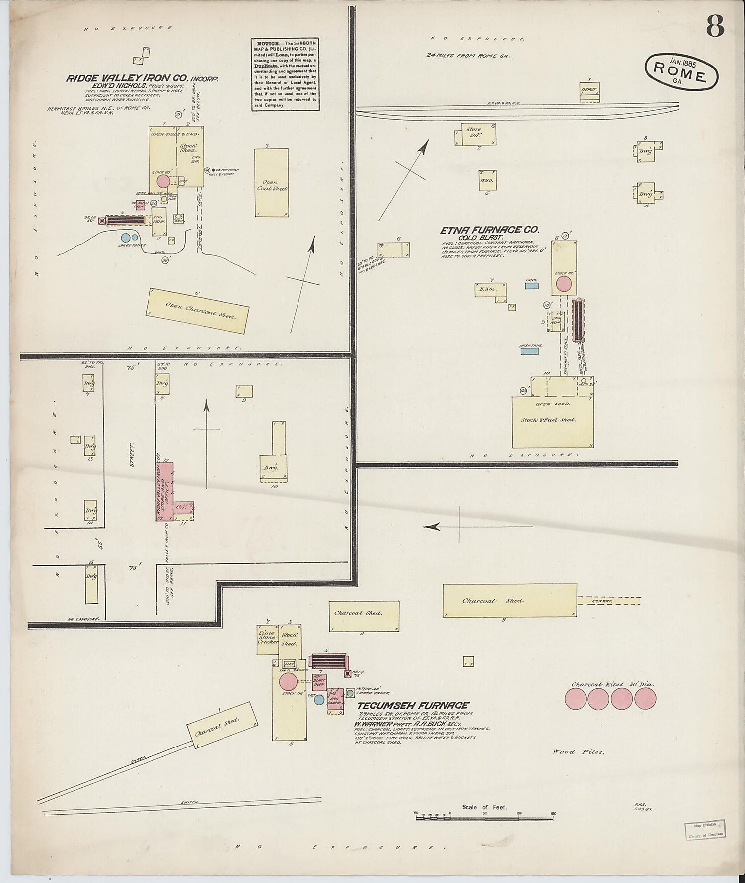 This old map of Rome, Floyd County, Georgia was created by Sanborn Map Company in 1885