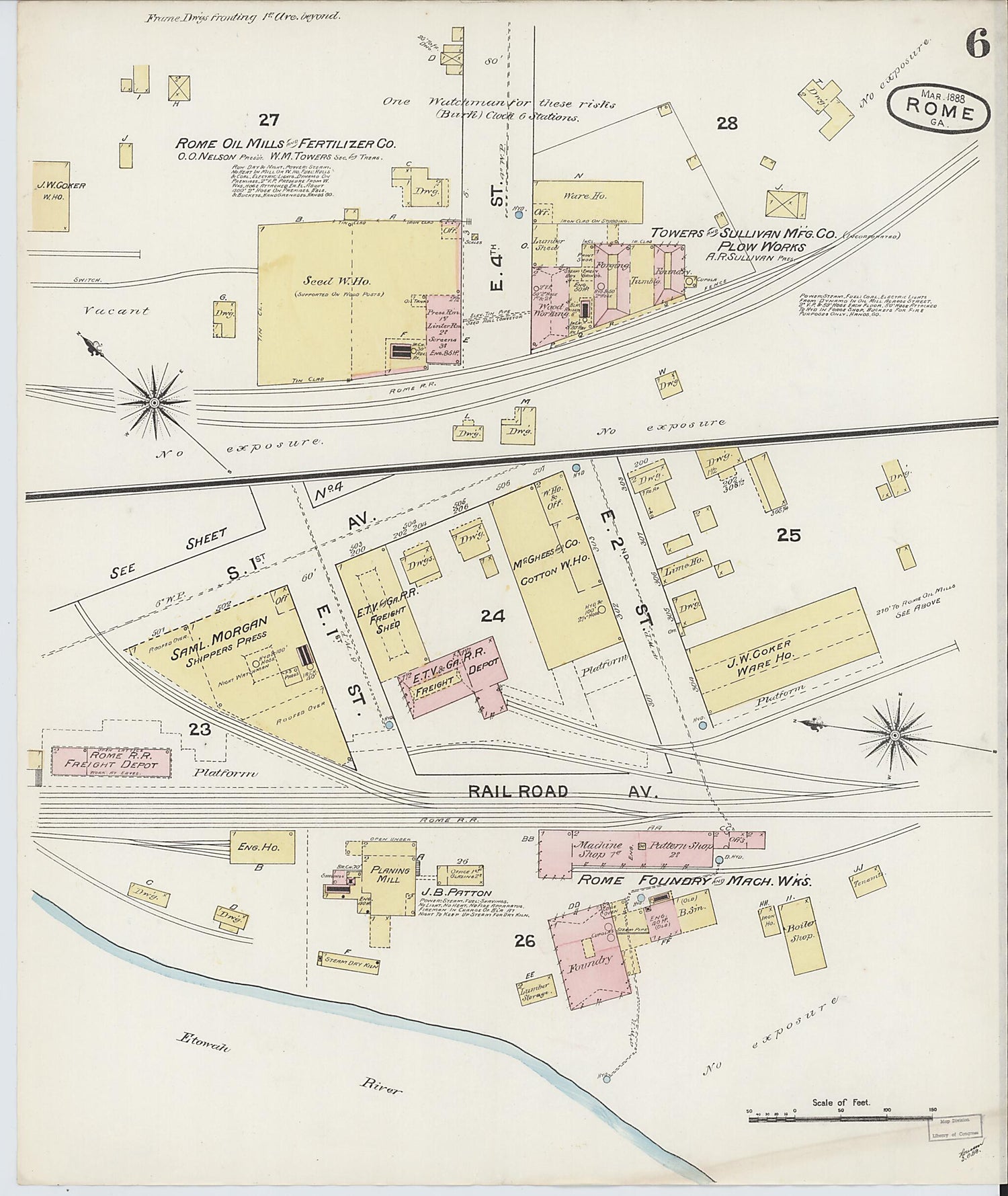 This old map of Rome, Floyd County, Georgia was created by Sanborn Map Company in 1888