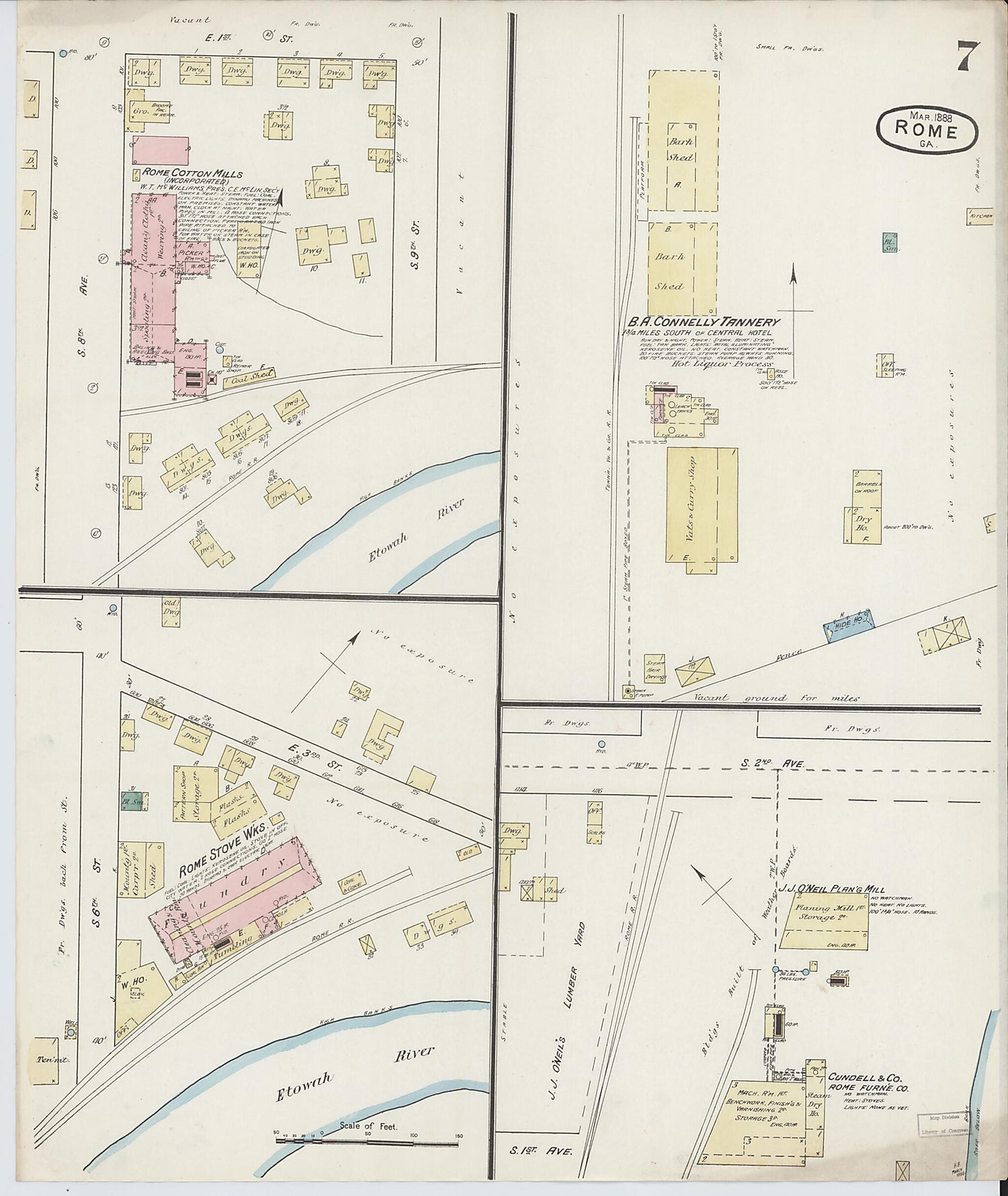 This old map of Rome, Floyd County, Georgia was created by Sanborn Map Company in 1888