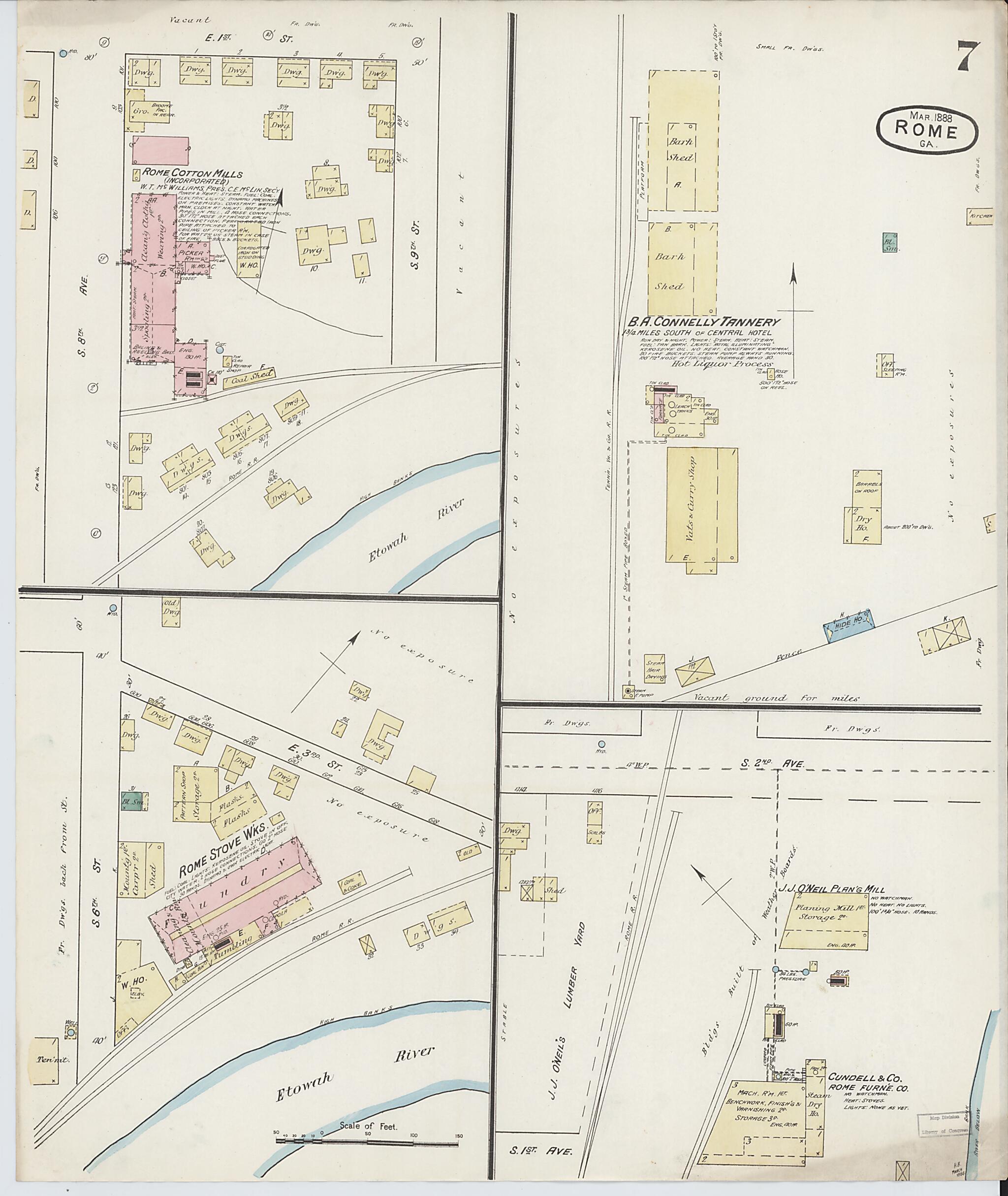 This old map of Rome, Floyd County, Georgia was created by Sanborn Map Company in 1888