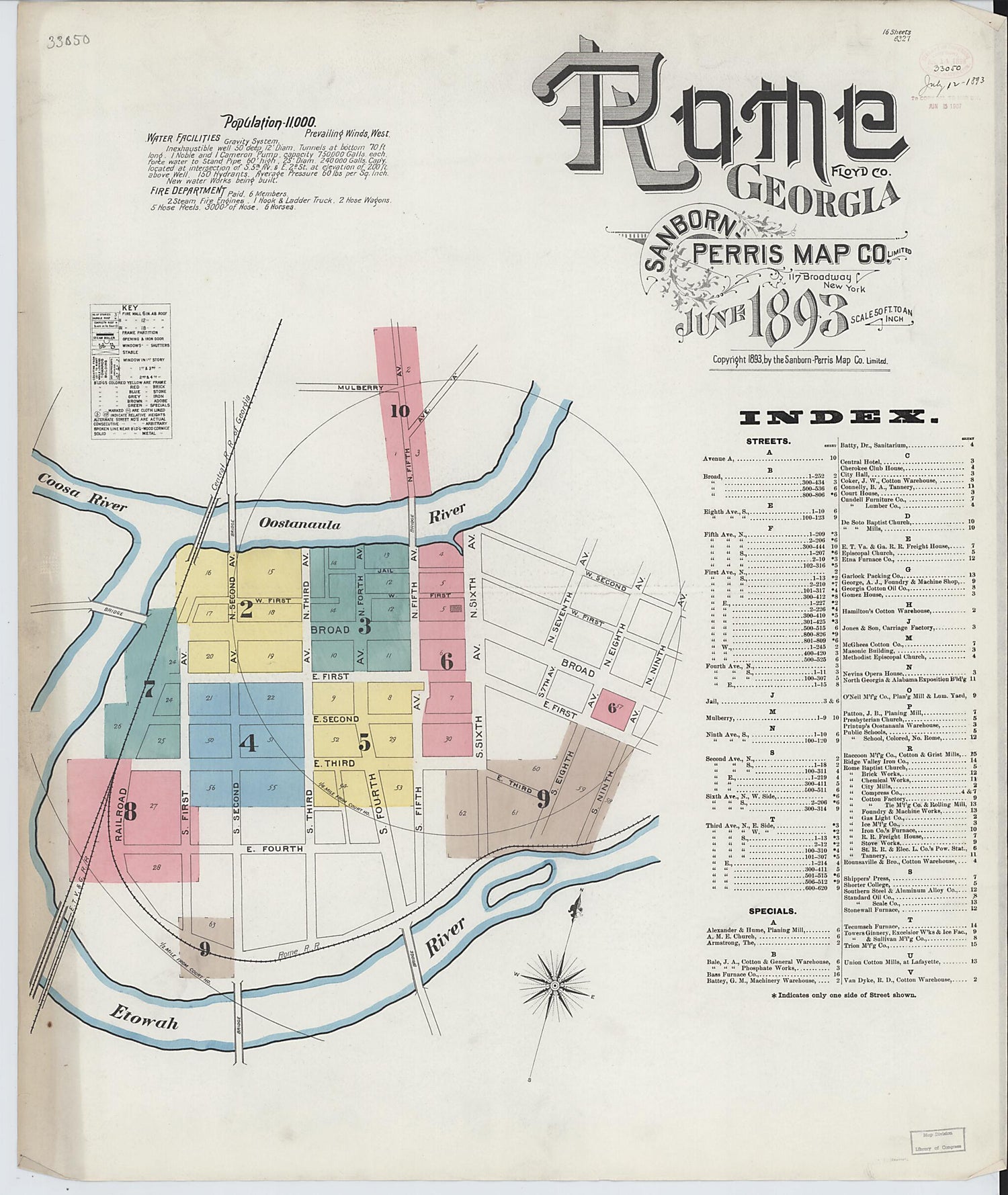 This old map of Rome, Floyd County, Georgia was created by Sanborn Map Company in 1893