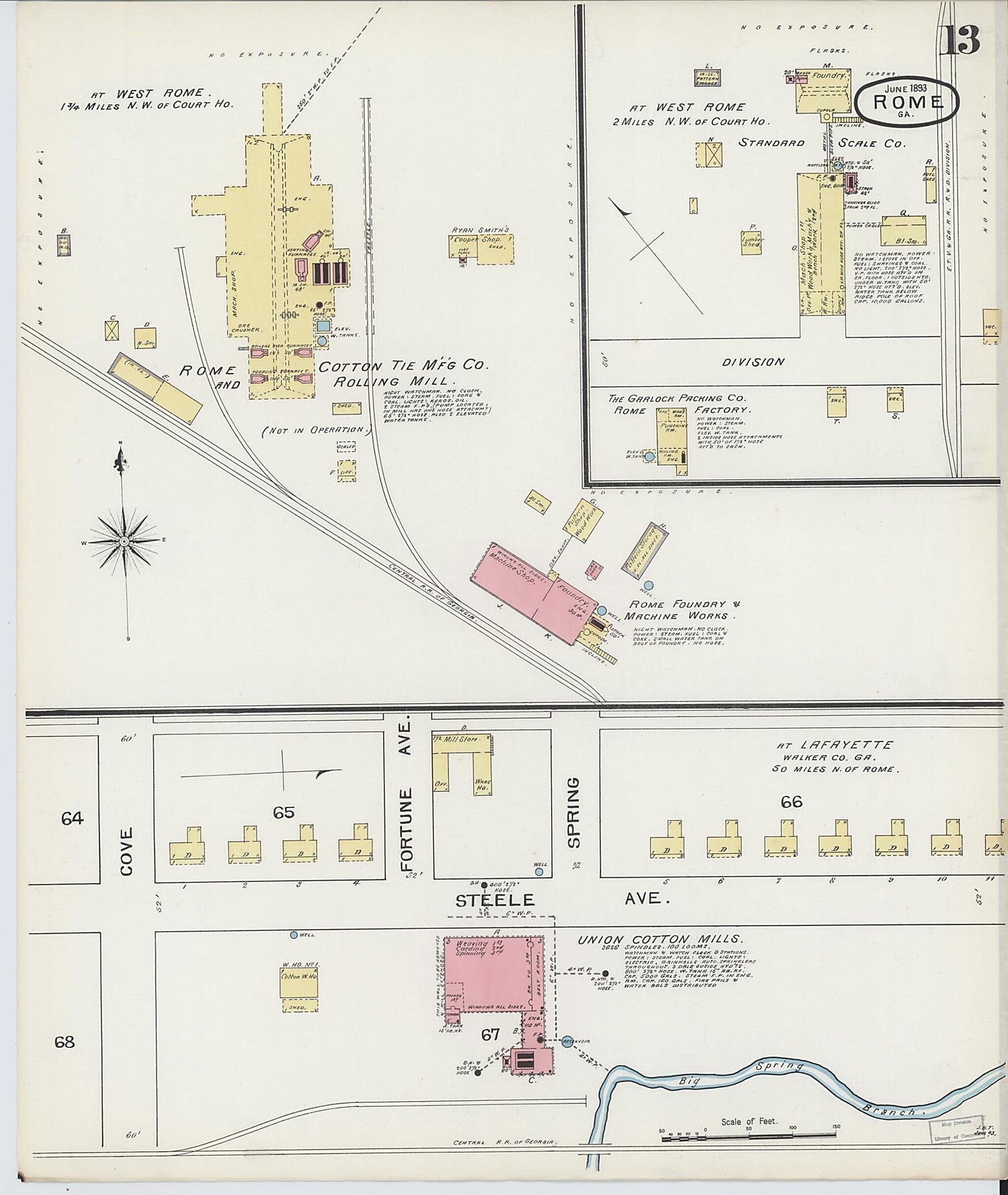 This old map of Rome, Floyd County, Georgia was created by Sanborn Map Company in 1893