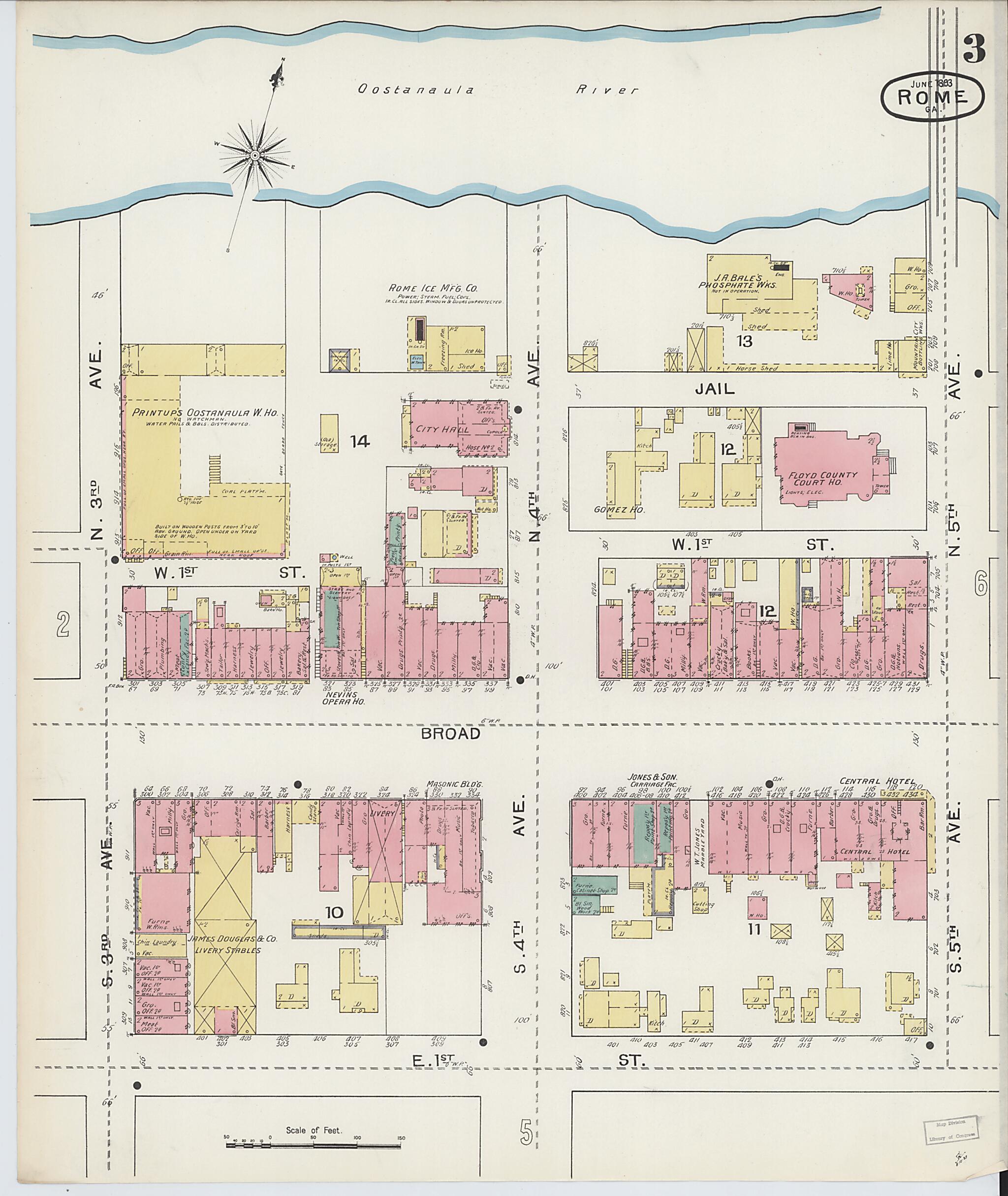 This old map of Rome, Floyd County, Georgia was created by Sanborn Map Company in 1893