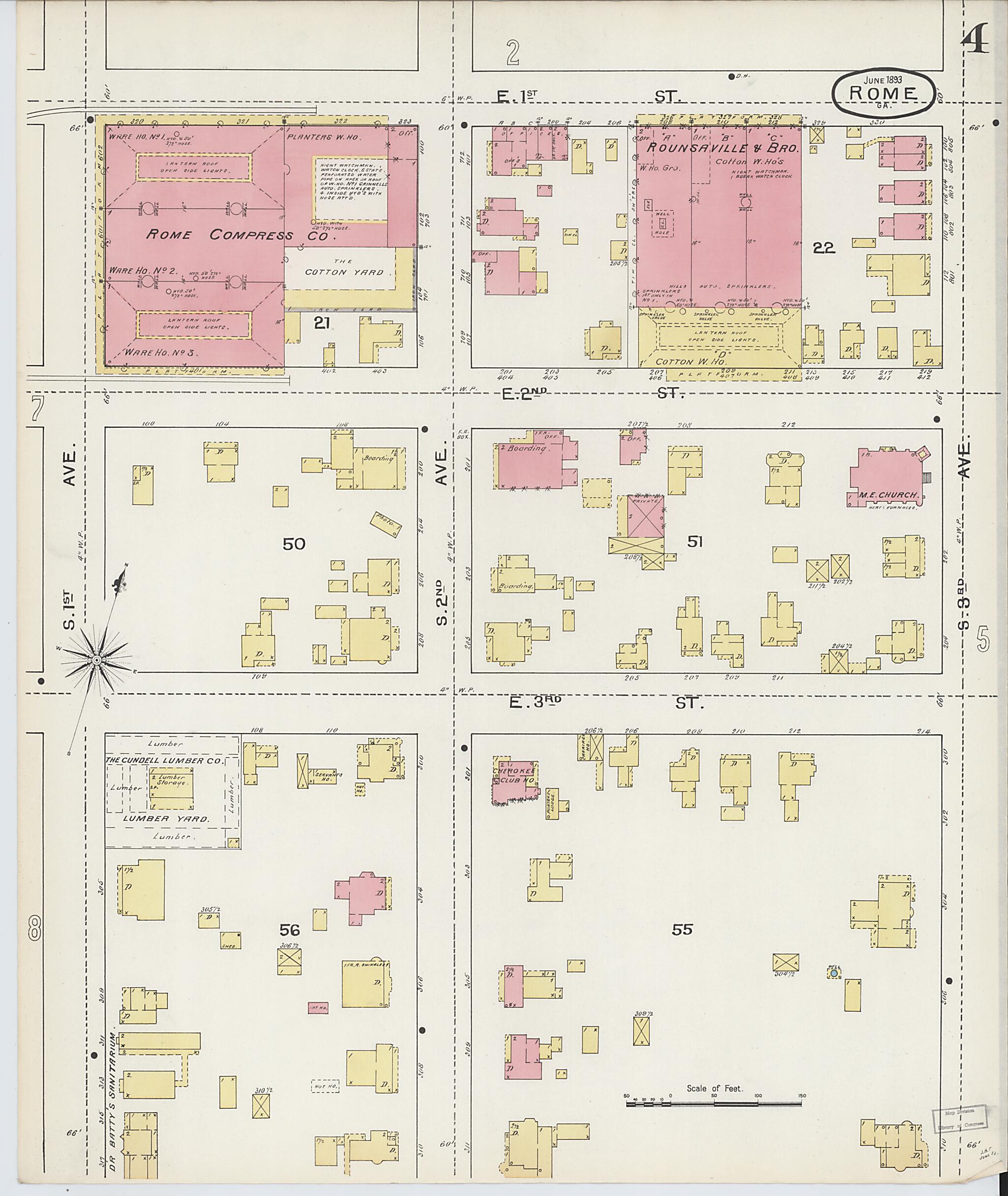This old map of Rome, Floyd County, Georgia was created by Sanborn Map Company in 1893